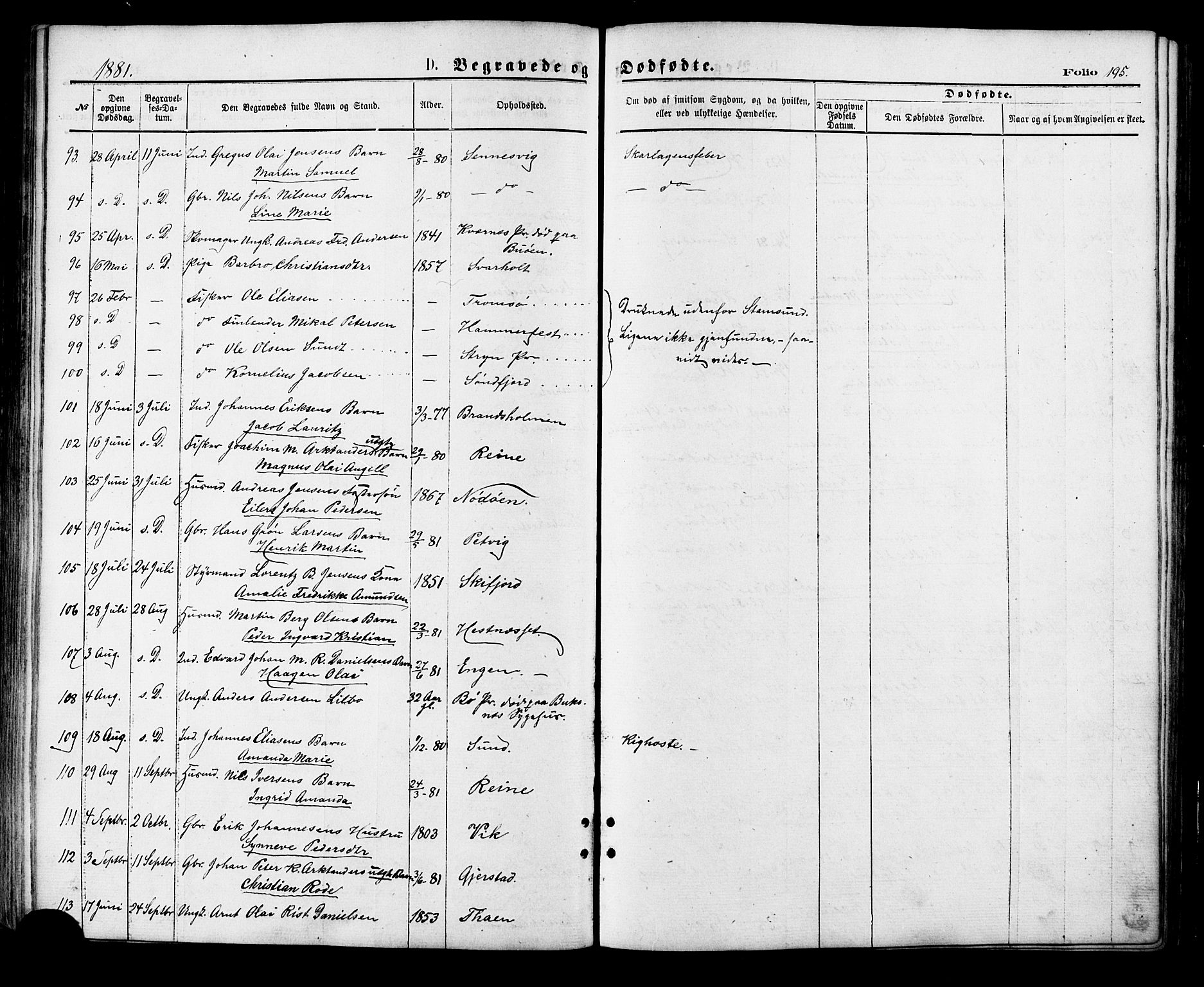 Ministerialprotokoller, klokkerbøker og fødselsregistre - Nordland, AV/SAT-A-1459/881/L1166: Parish register (copy) no. 881C03, 1876-1885, p. 195