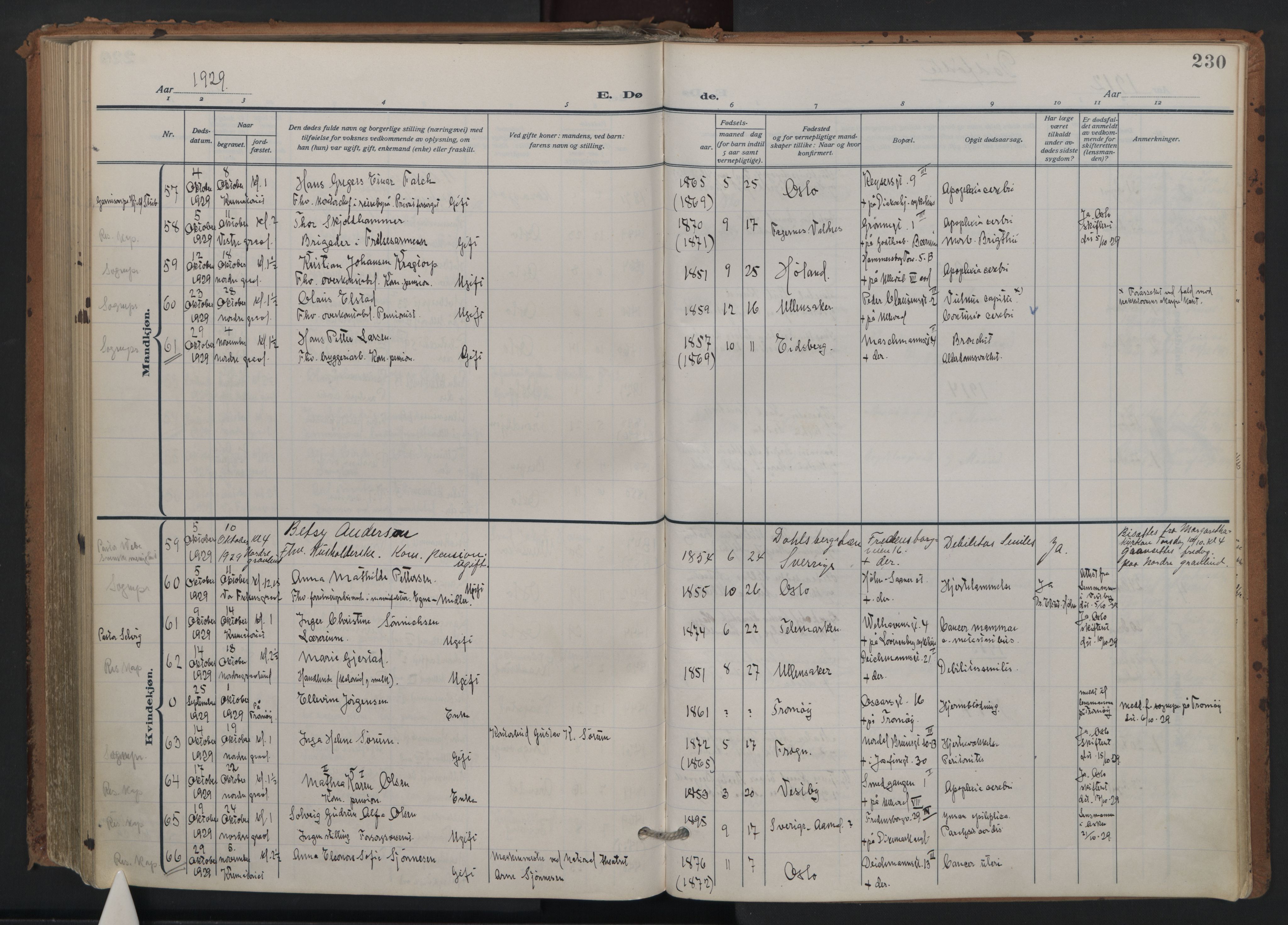 Trefoldighet prestekontor Kirkebøker, SAO/A-10882/F/Fd/L0005: Parish register (official) no. IV 5, 1912-1929, p. 230