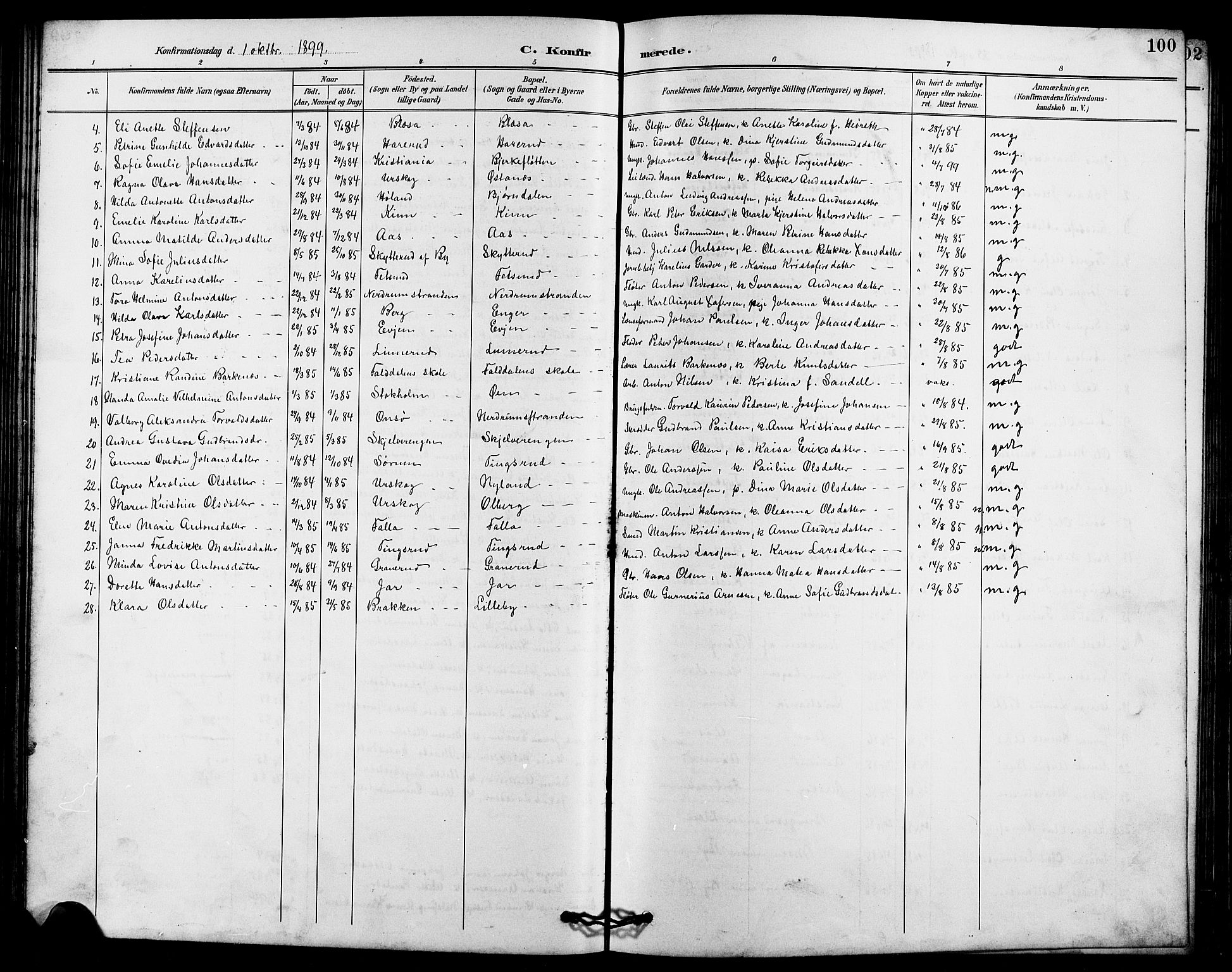 Fet prestekontor Kirkebøker, SAO/A-10370a/G/Ga/L0007: Parish register (copy) no. I 7, 1892-1906, p. 100