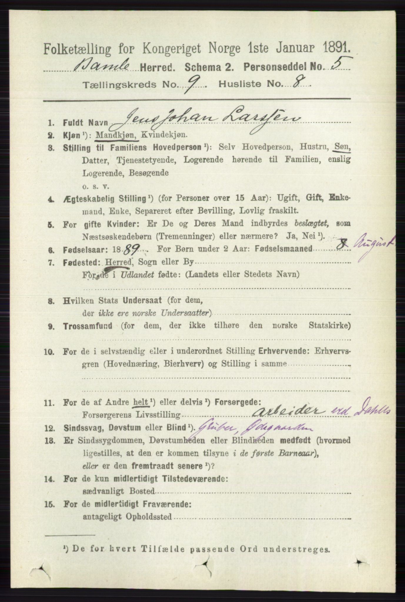 RA, 1891 census for 0814 Bamble, 1891, p. 4231