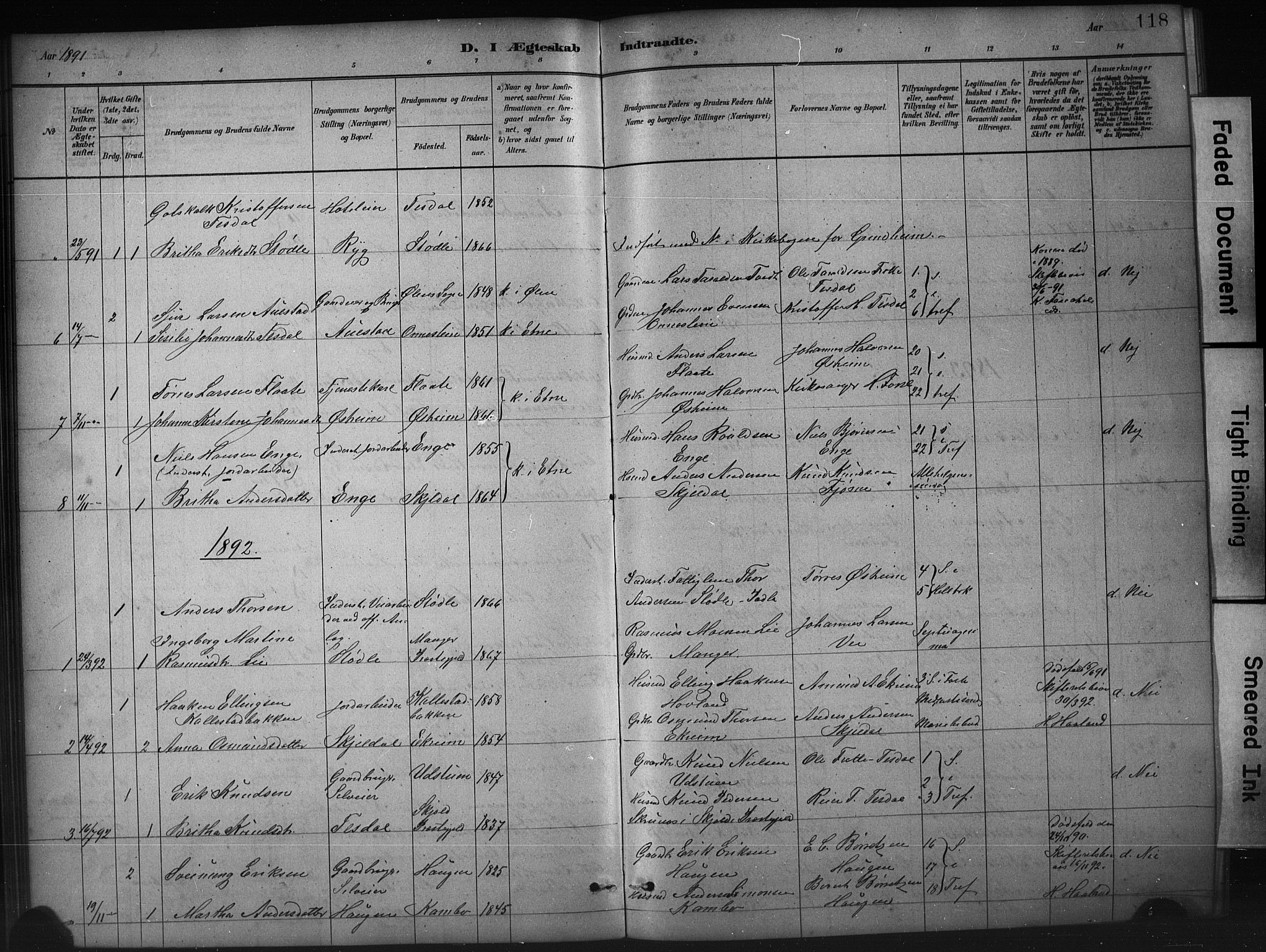Etne sokneprestembete, SAB/A-75001/H/Hab: Parish register (copy) no. A 5, 1879-1896, p. 118