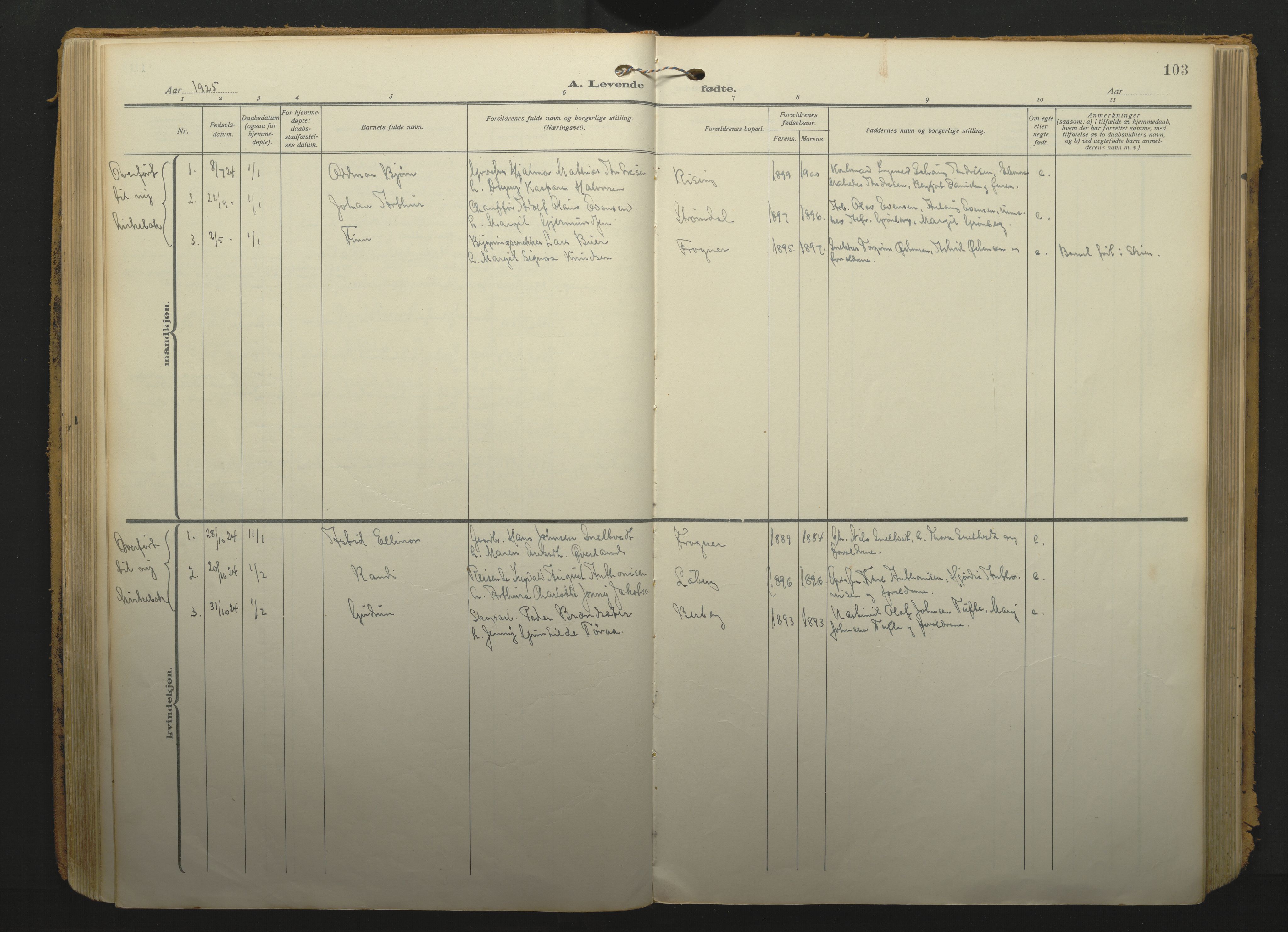 Gjerpen kirkebøker, SAKO/A-265/F/Fa/L0013: Parish register (official) no. I 13, 1914-1924, p. 103