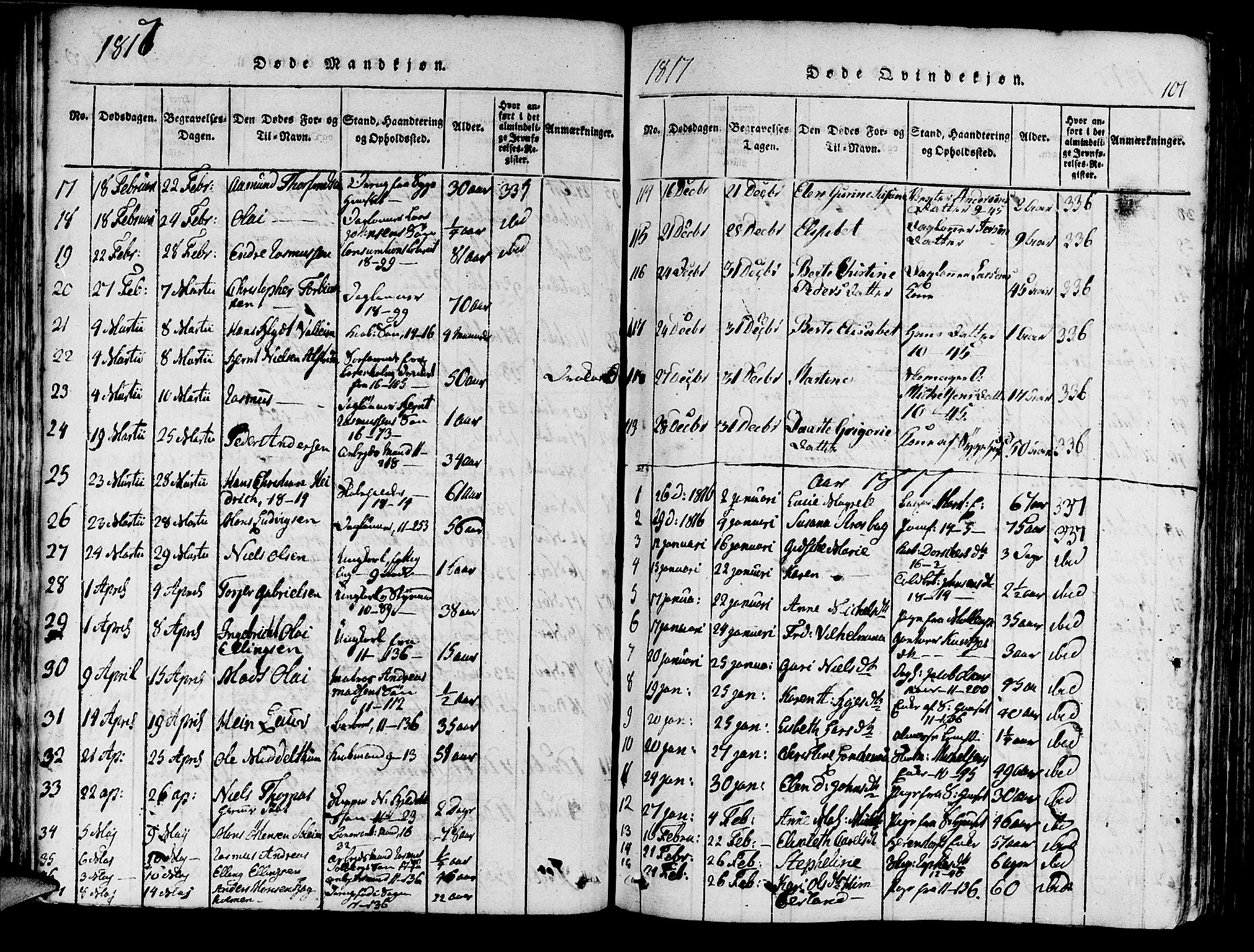 Domkirken sokneprestembete, AV/SAB-A-74801/H/Haa/L0010: Parish register (official) no. A 10, 1816-1821, p. 101