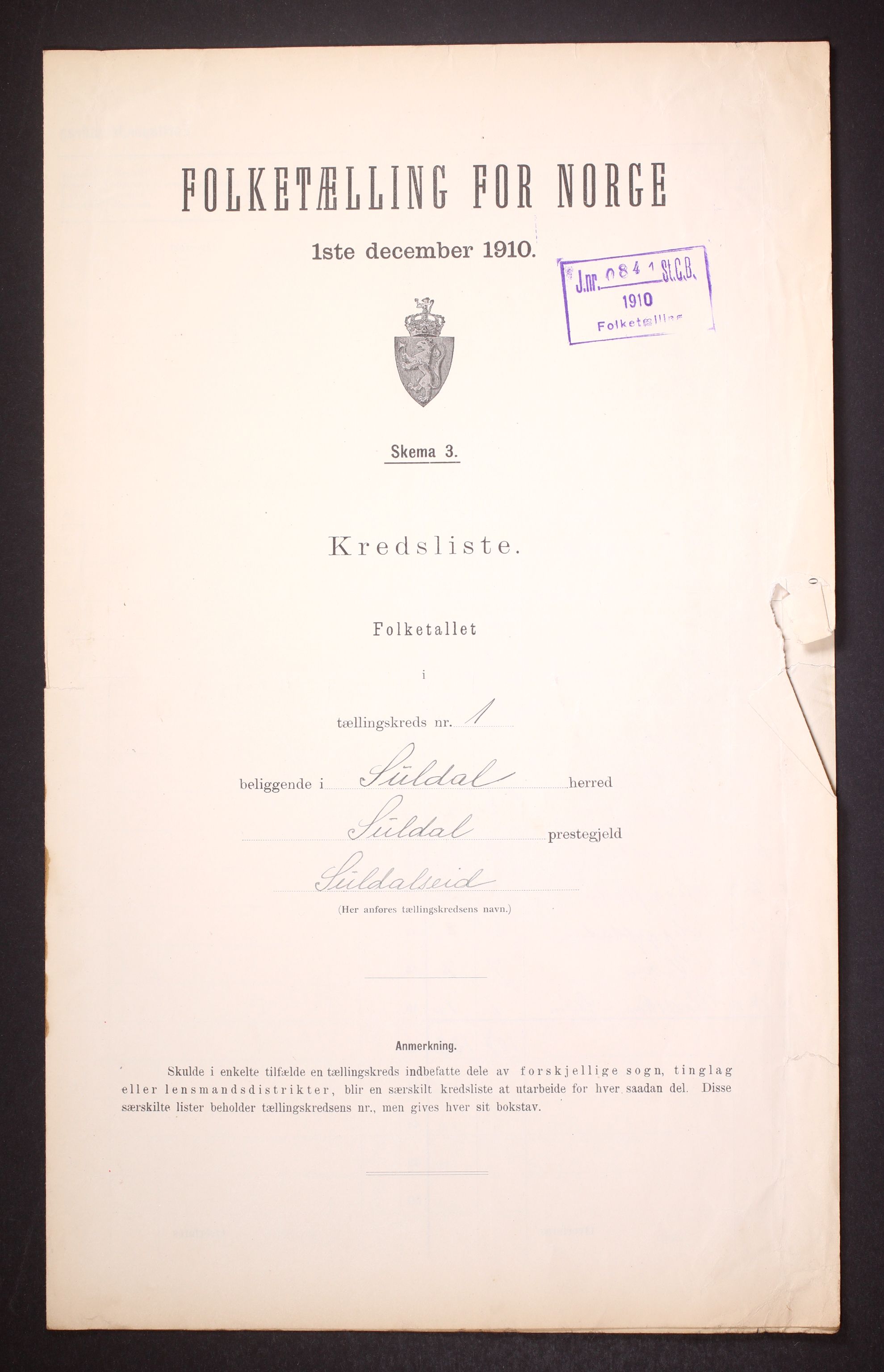 RA, 1910 census for Suldal, 1910, p. 4