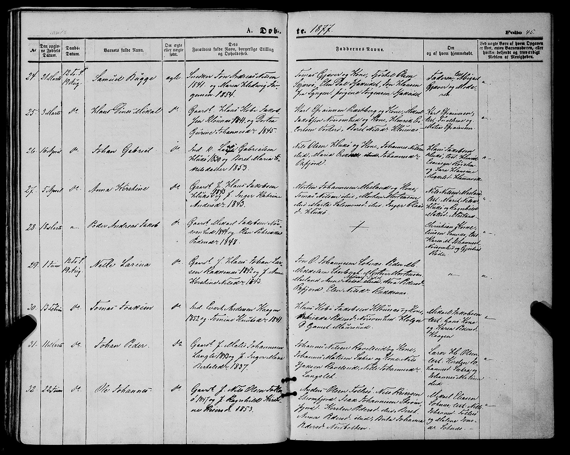 Skjervøy sokneprestkontor, SATØ/S-1300/H/Ha/Haa/L0008kirke: Parish register (official) no. 8, 1871-1877, p. 45