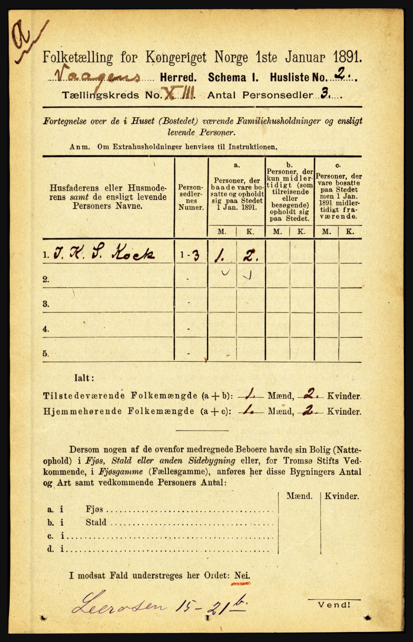 RA, 1891 census for 1865 Vågan, 1891, p. 3271