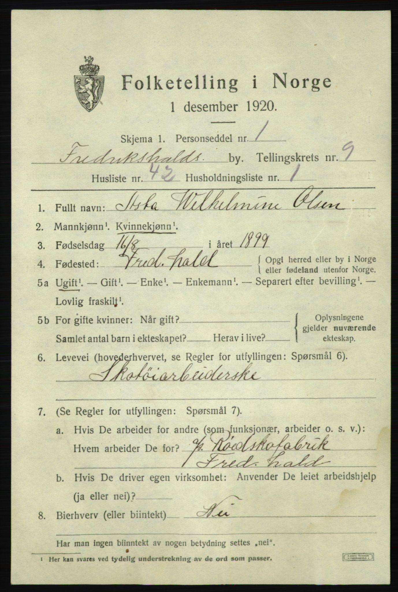 SAO, 1920 census for Fredrikshald, 1920, p. 16841