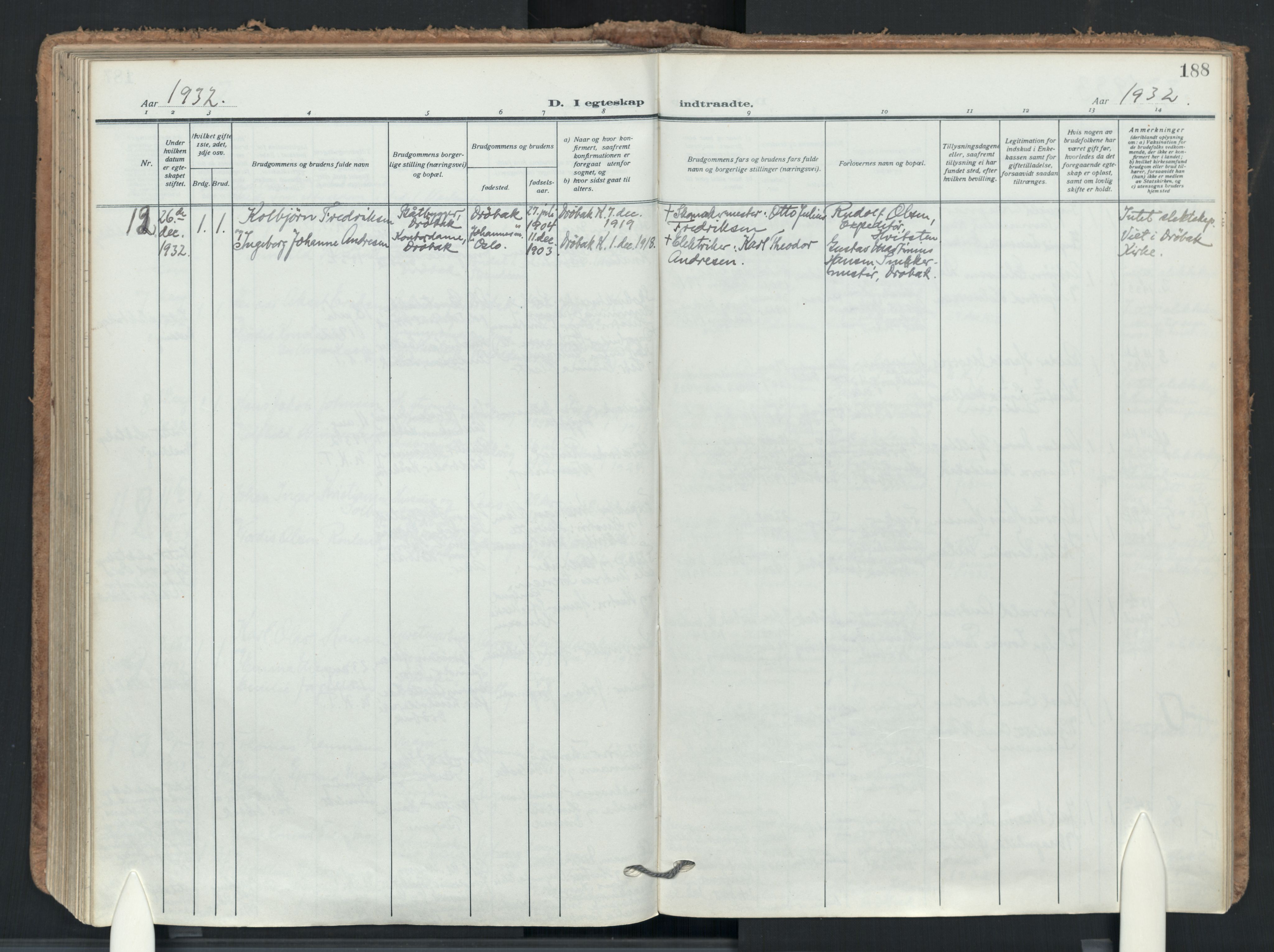 Drøbak prestekontor Kirkebøker, AV/SAO-A-10142a/F/Fb/L0004: Parish register (official) no. II 4, 1918-1933, p. 188