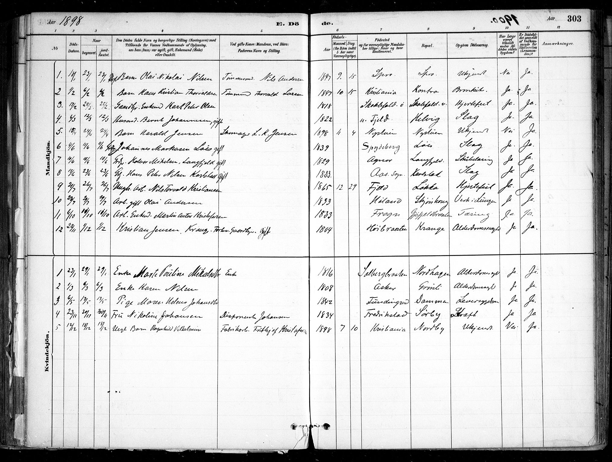 Nesodden prestekontor Kirkebøker, SAO/A-10013/F/Fa/L0009: Parish register (official) no. I 9, 1880-1915, p. 303