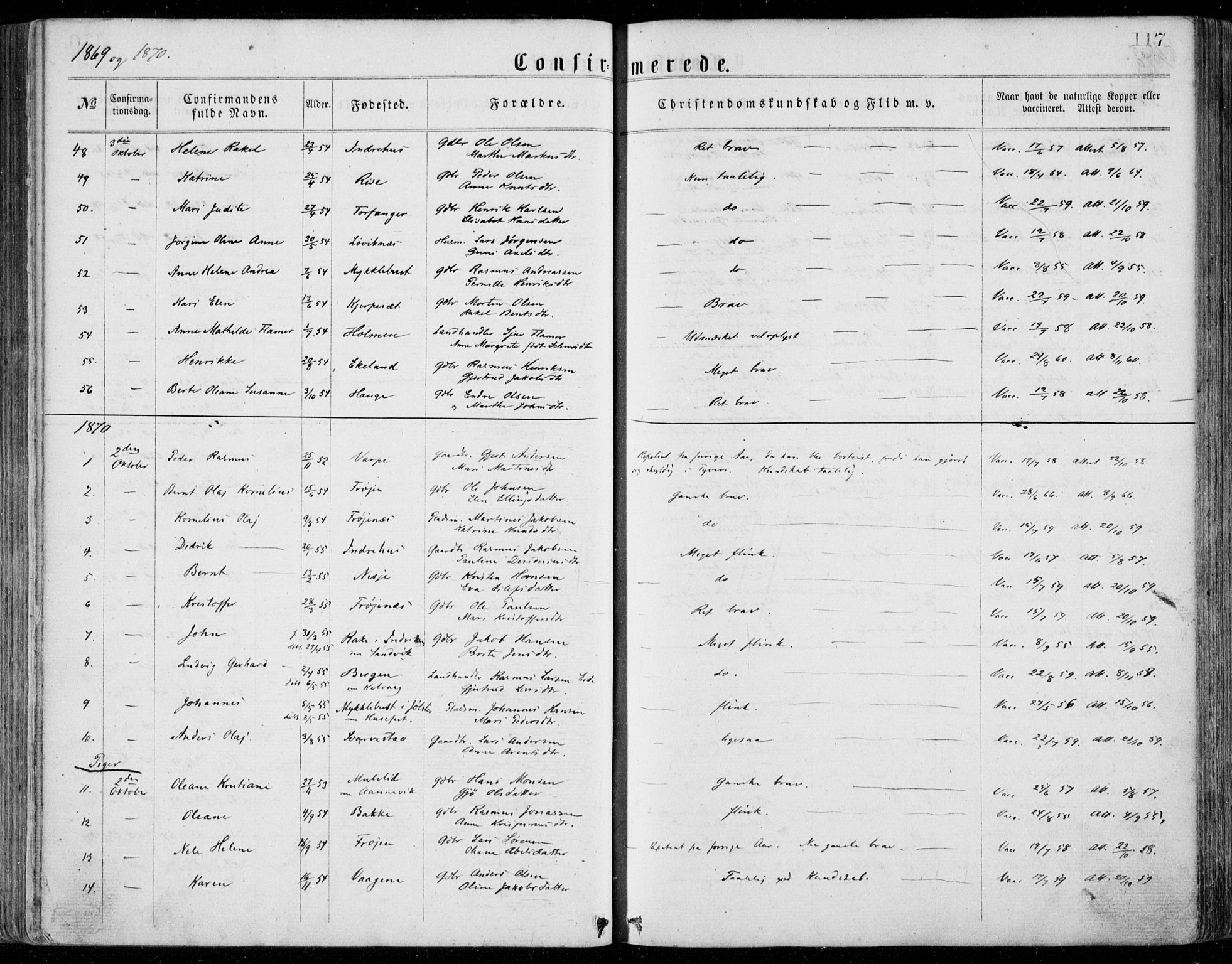 Bremanger sokneprestembete, SAB/A-82201/H/Haa/Haaa/L0001: Parish register (official) no. A  1, 1864-1883, p. 117