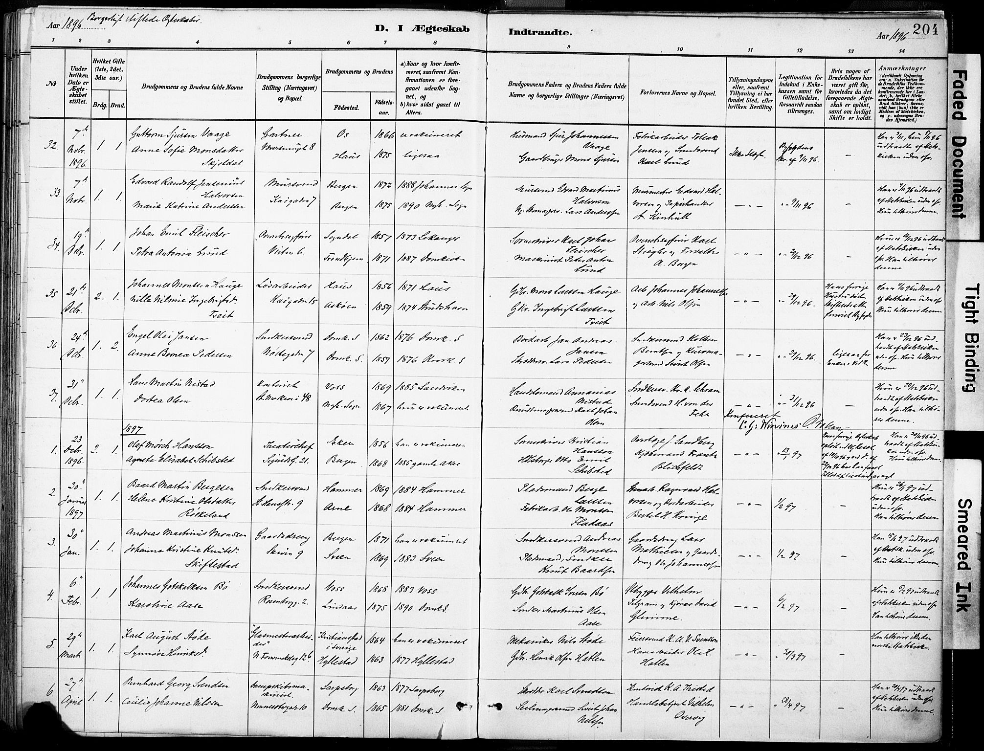 Domkirken sokneprestembete, SAB/A-74801/H/Haa/L0037: Parish register (official) no. D 4, 1880-1907, p. 204