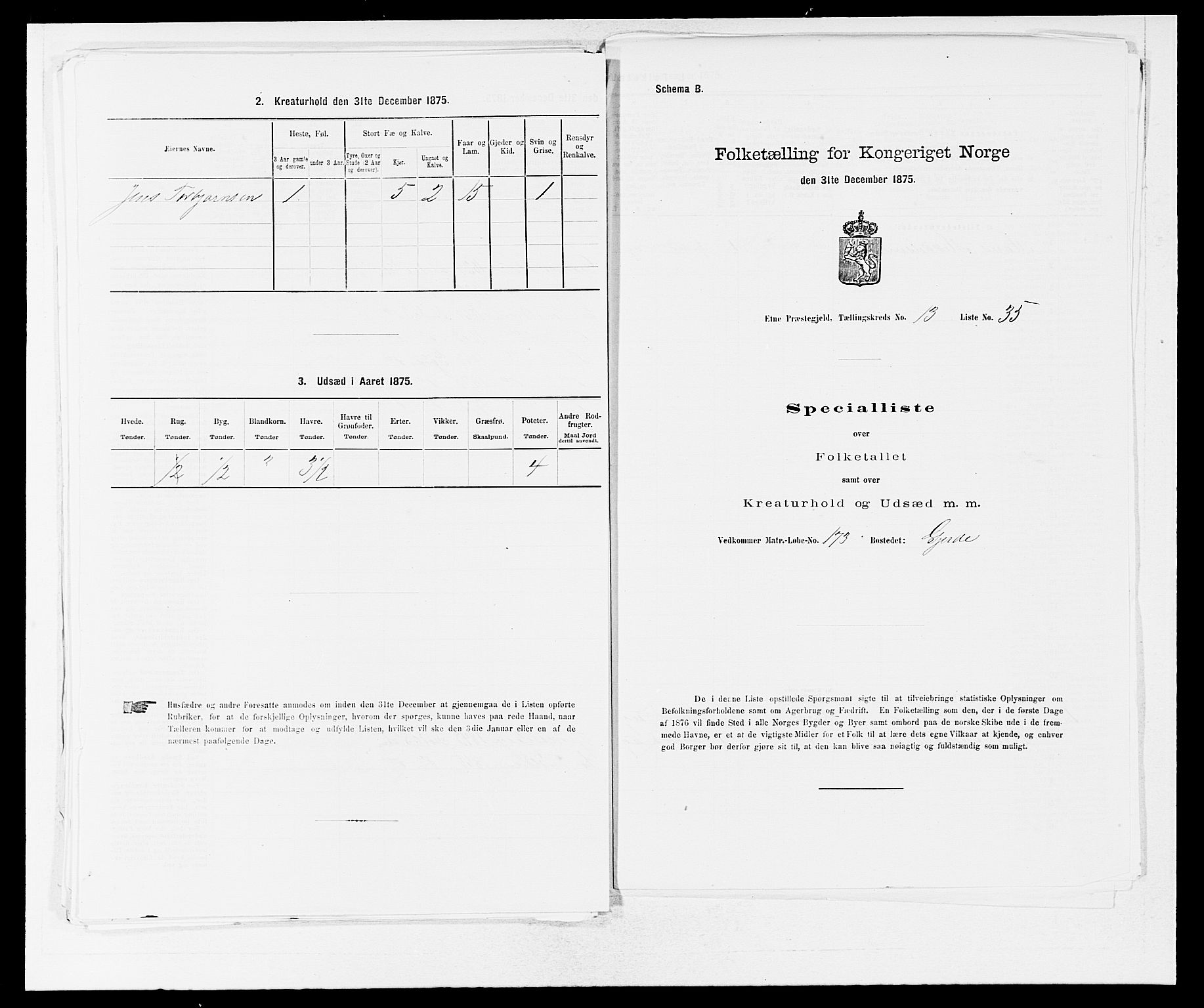 SAB, 1875 census for 1211P Etne, 1875, p. 901