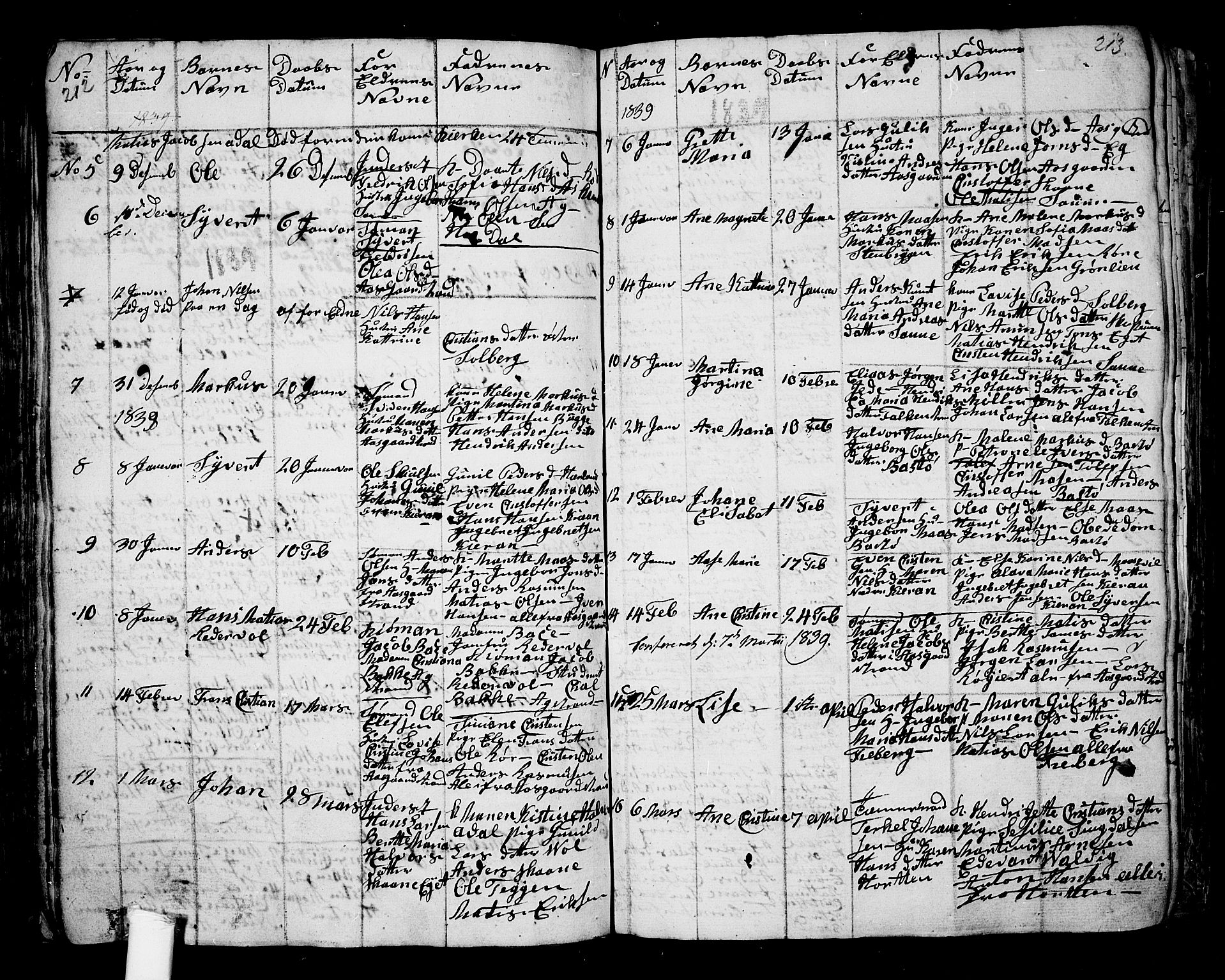 Borre kirkebøker, AV/SAKO-A-338/G/Ga/L0001: Parish register (copy) no. I 1, 1815-1851, p. 212-213