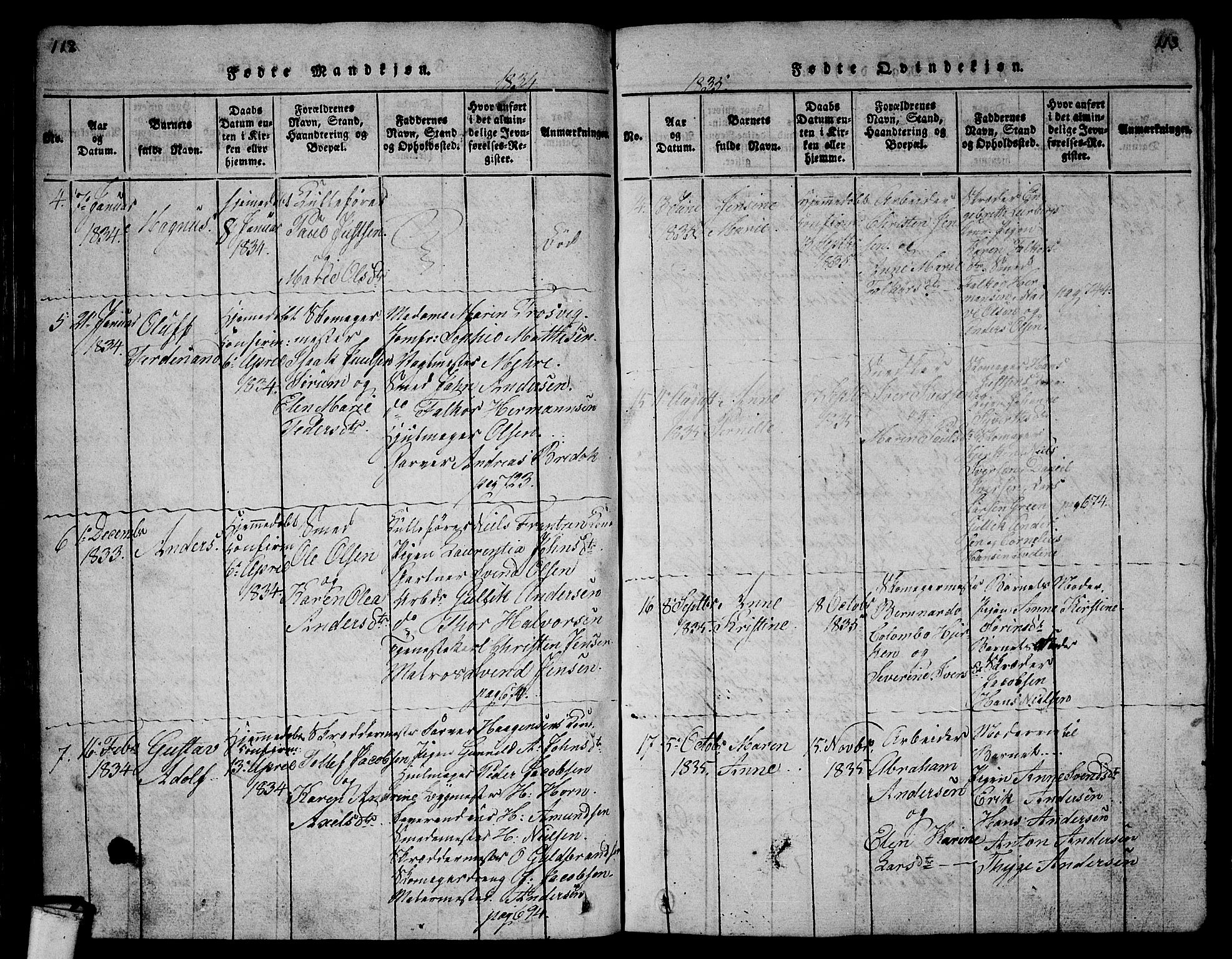 Larvik kirkebøker, AV/SAKO-A-352/G/Gb/L0001: Parish register (copy) no. II 1, 1818-1843, p. 112-113