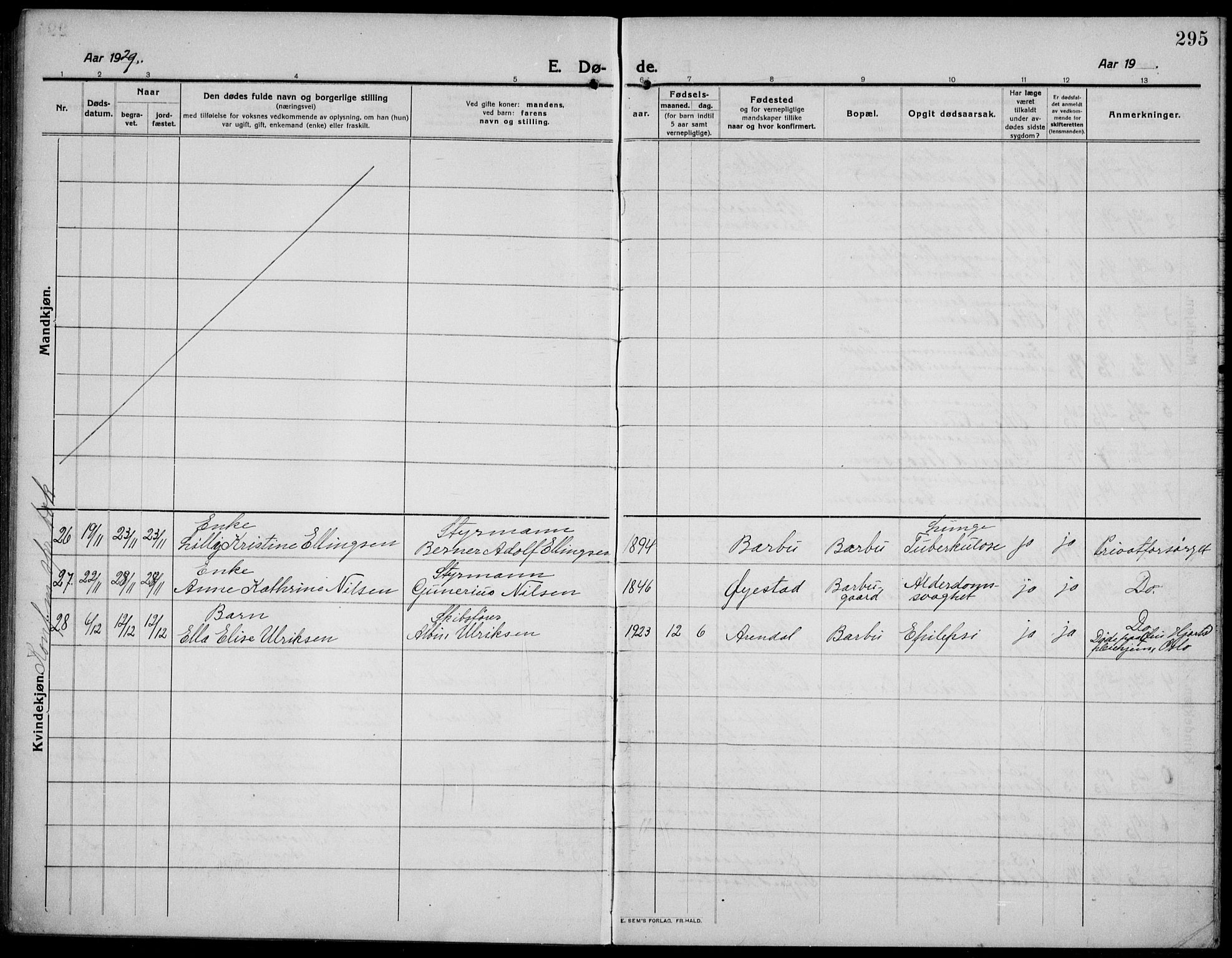 Barbu sokneprestkontor, AV/SAK-1111-0003/F/Fb/L0004: Parish register (copy) no. B 4, 1911-1936, p. 295