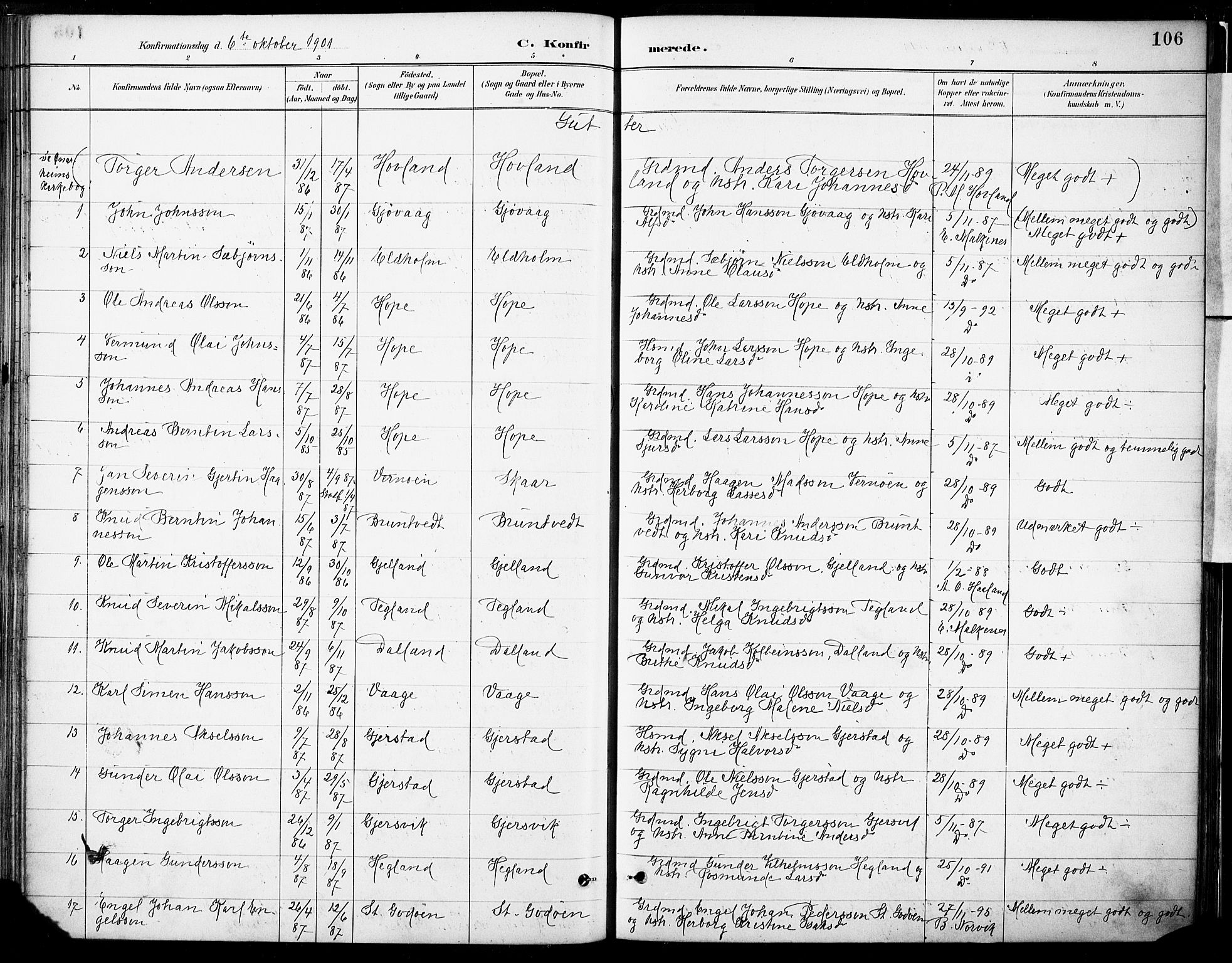 Tysnes sokneprestembete, SAB/A-78601/H/Haa: Parish register (official) no. B 1, 1887-1906, p. 106