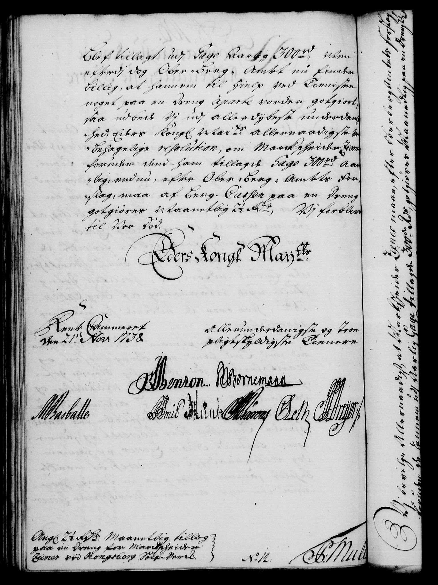 Rentekammeret, Kammerkanselliet, RA/EA-3111/G/Gf/Gfa/L0021: Norsk relasjons- og resolusjonsprotokoll (merket RK 52.21), 1738, p. 586