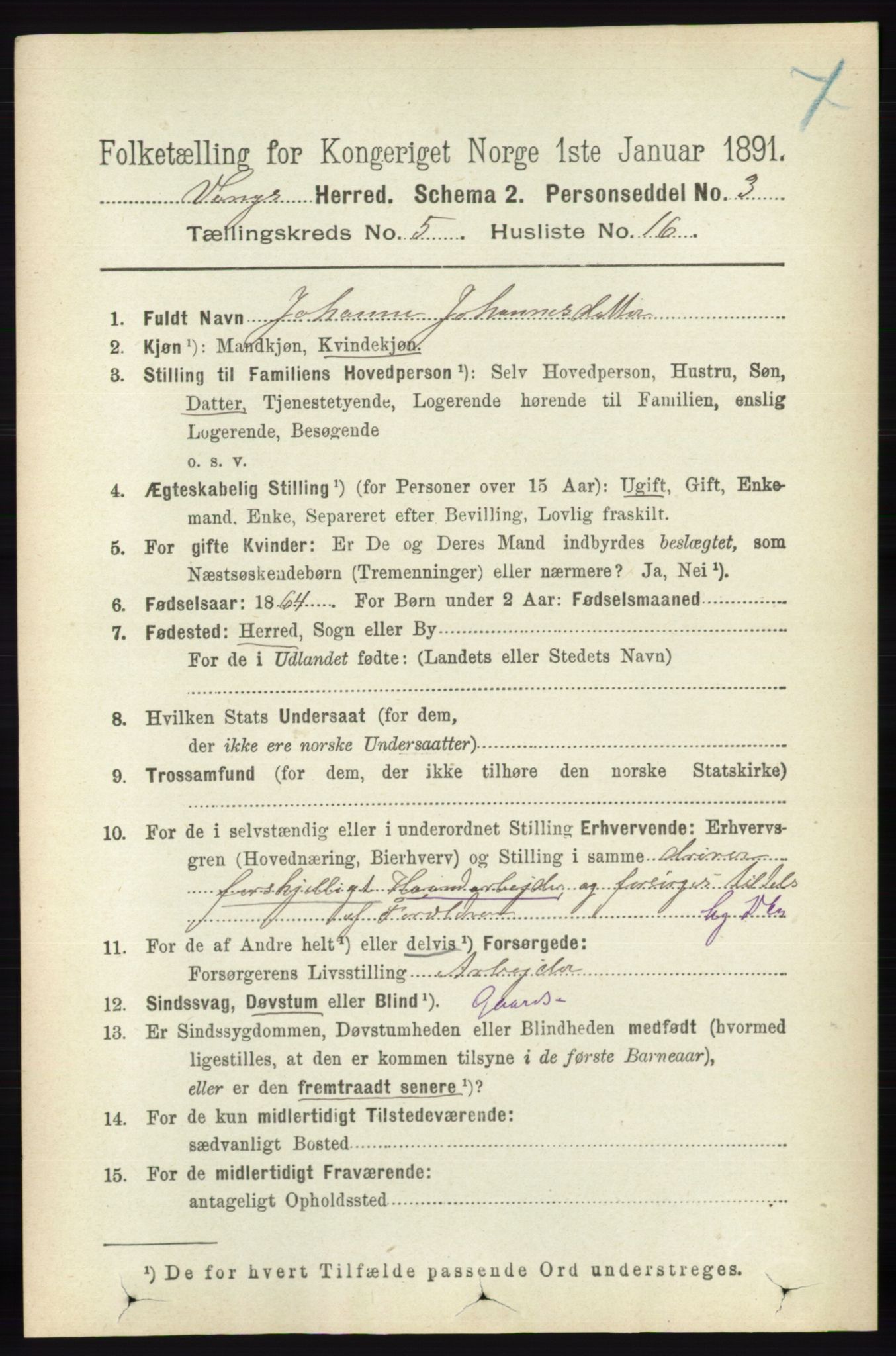 RA, 1891 census for 0414 Vang, 1891, p. 3588