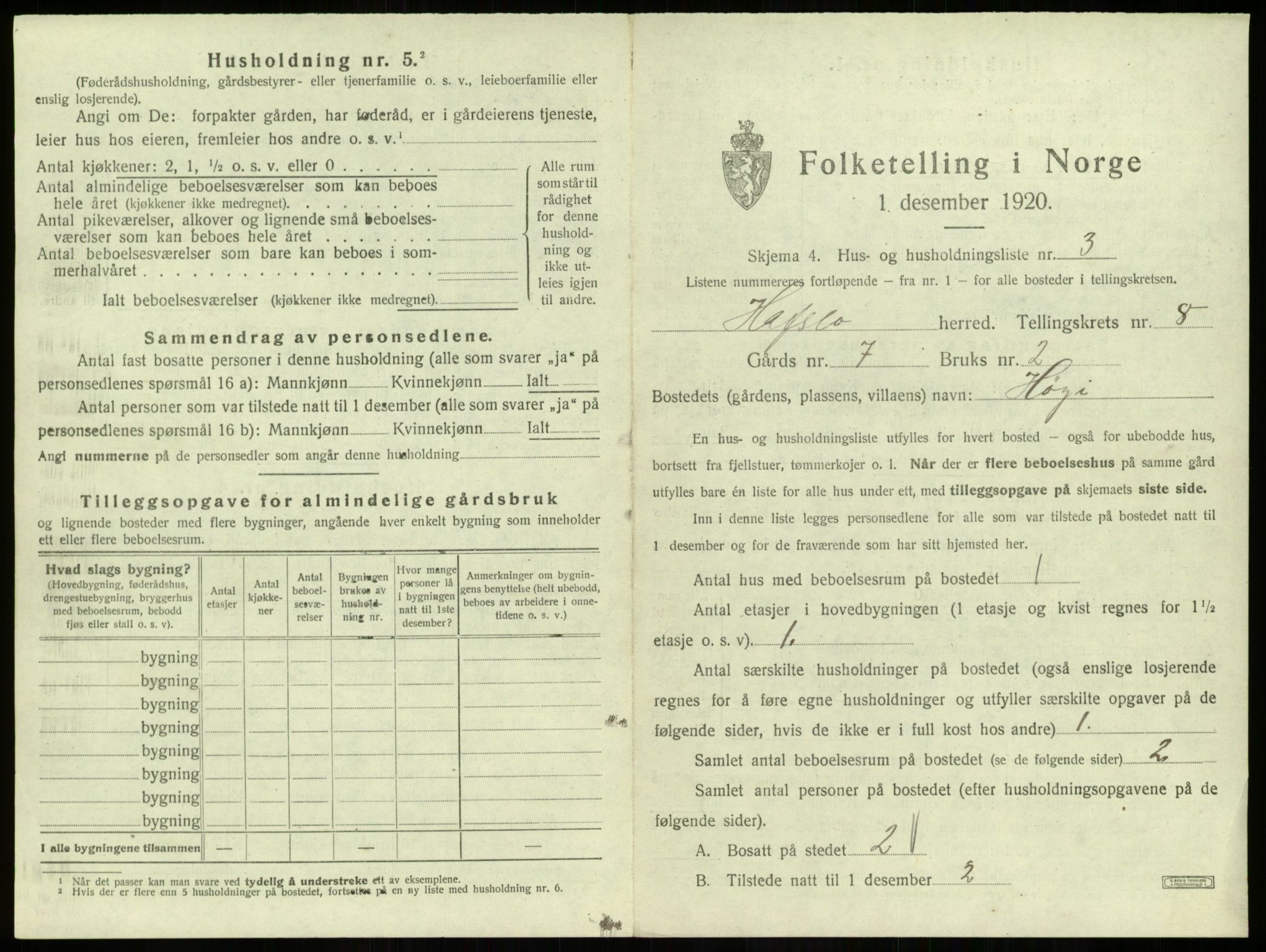 SAB, 1920 census for Hafslo, 1920, p. 871