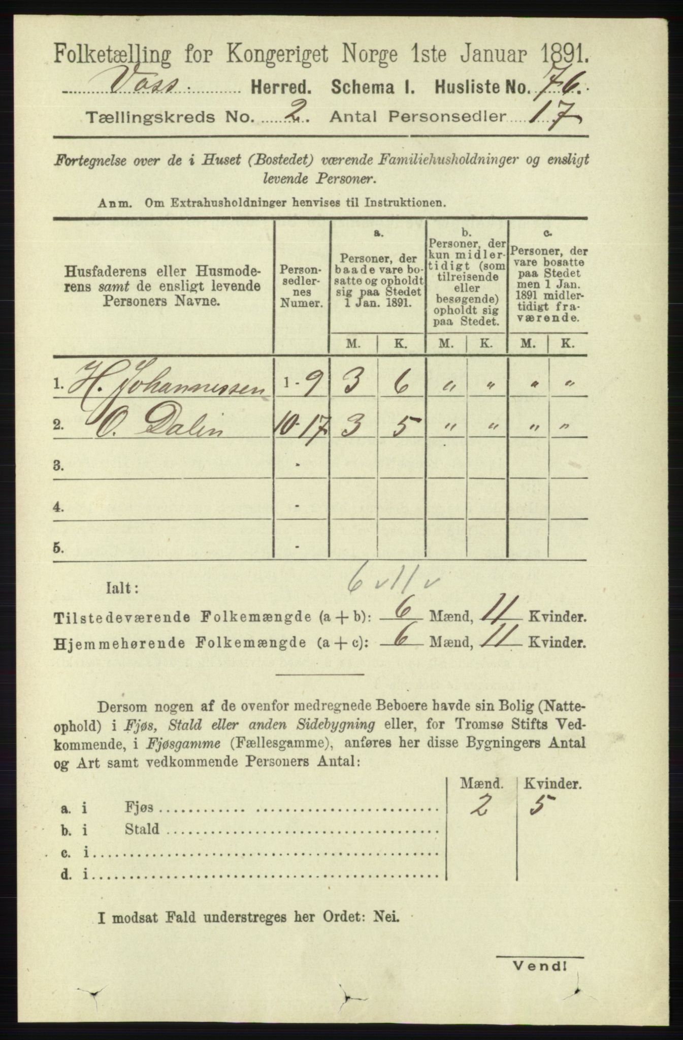 RA, 1891 census for 1235 Voss, 1891, p. 618