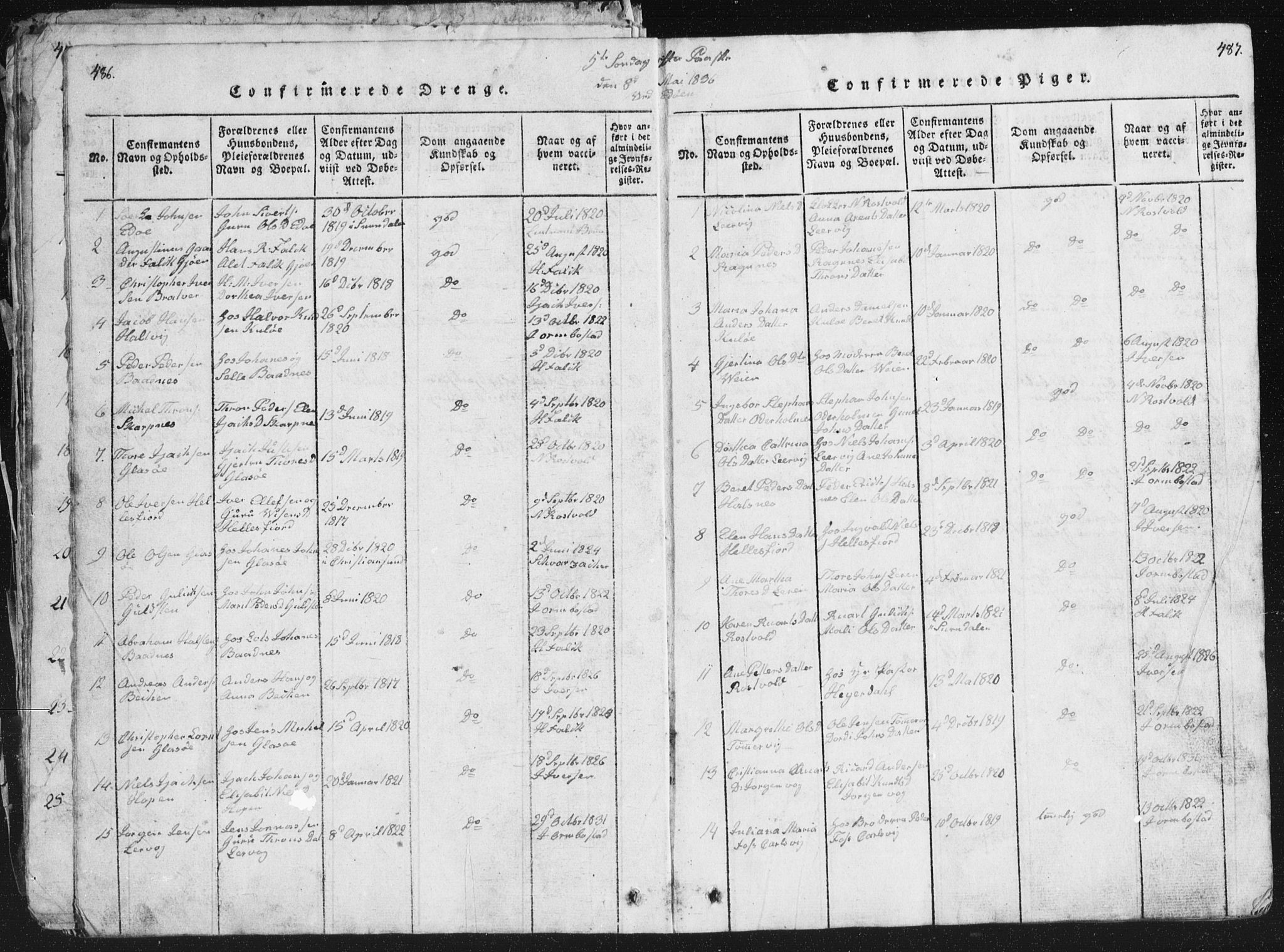 Ministerialprotokoller, klokkerbøker og fødselsregistre - Møre og Romsdal, AV/SAT-A-1454/581/L0942: Parish register (copy) no. 581C00, 1820-1836, p. 486-487
