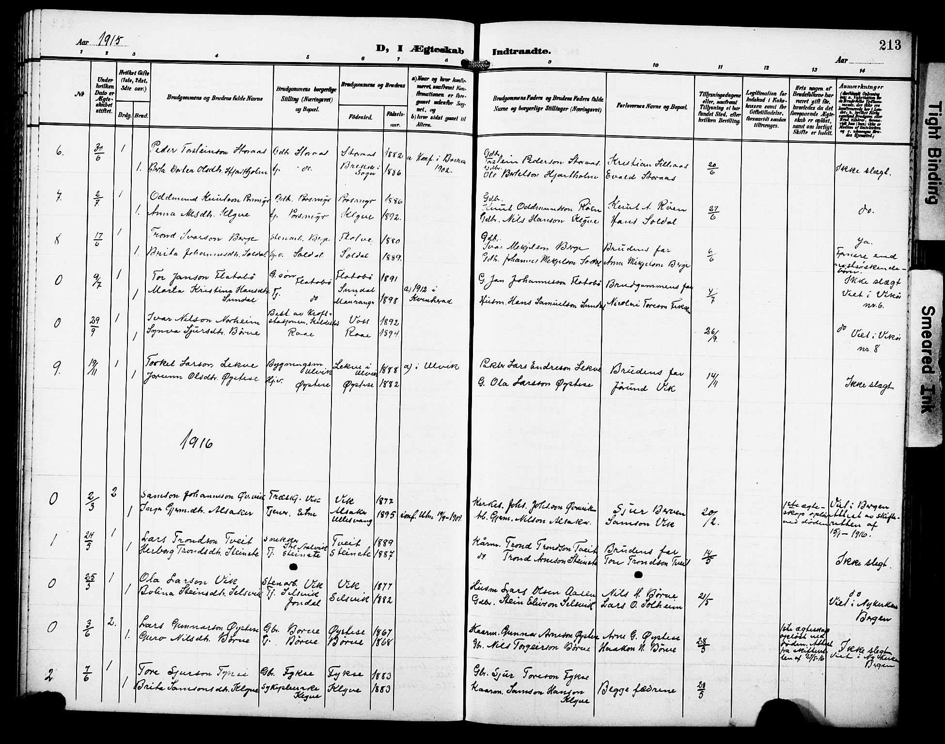 Kvam sokneprestembete, SAB/A-76201/H/Hab: Parish register (copy) no. C 4, 1906-1931, p. 213
