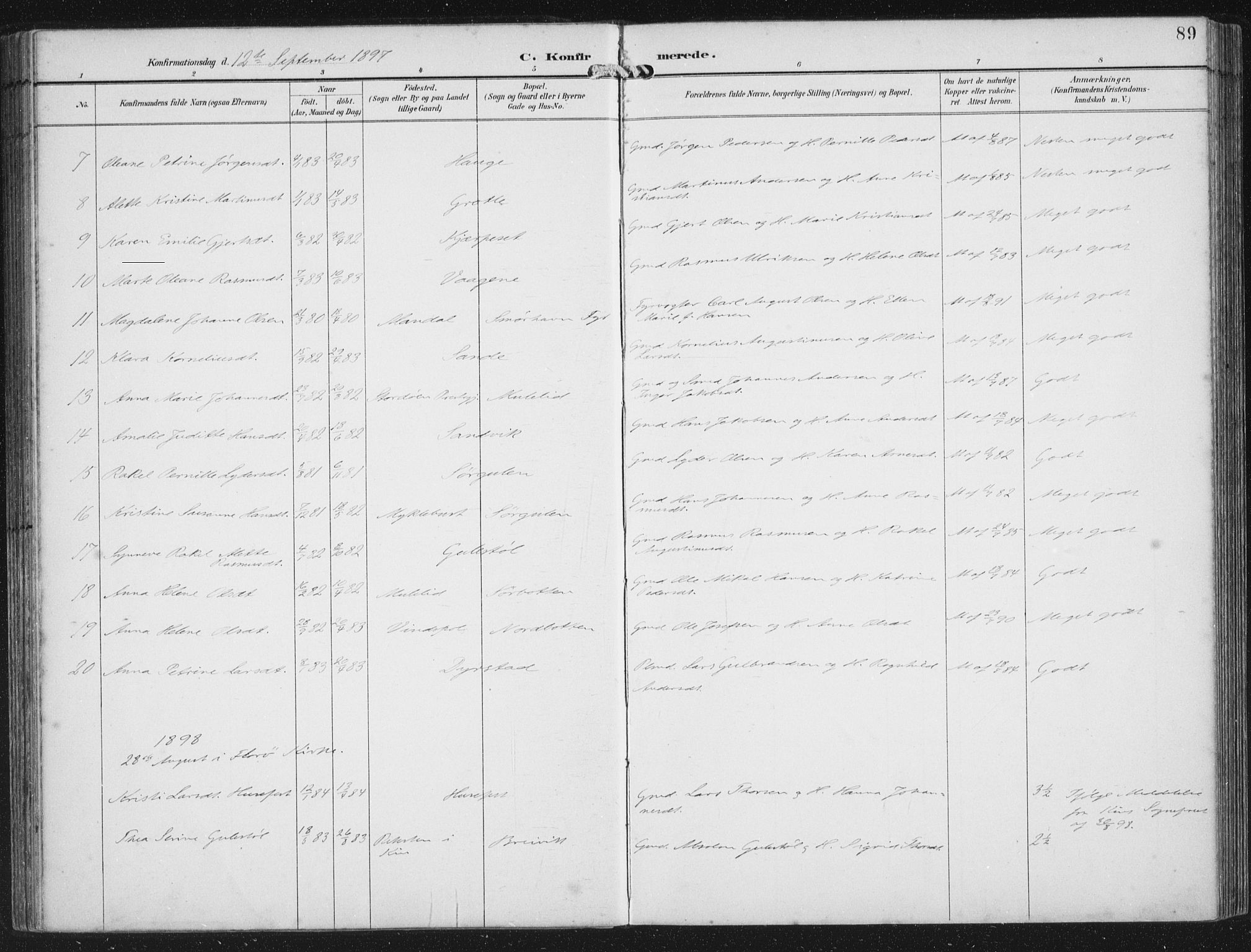 Bremanger sokneprestembete, AV/SAB-A-82201/H/Haa/Haab/L0002: Parish register (official) no. B  2, 1896-1908, p. 89