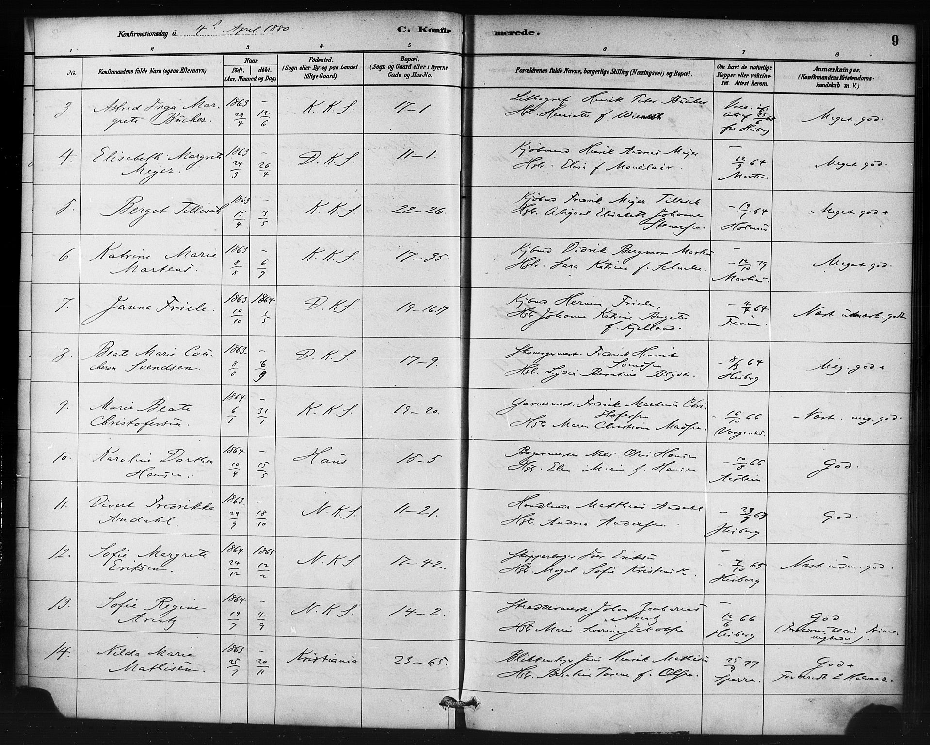 Korskirken sokneprestembete, AV/SAB-A-76101/H/Haa/L0029: Parish register (official) no. C 5, 1880-1892, p. 9