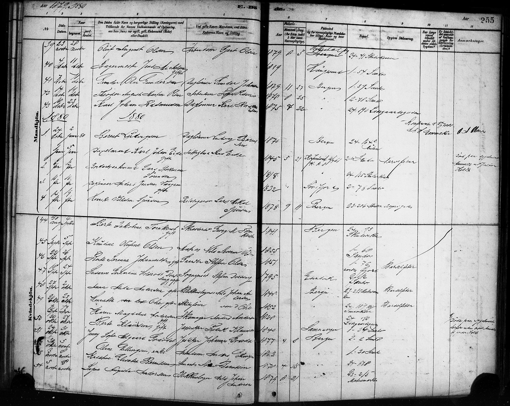 Sandviken Sokneprestembete, AV/SAB-A-77601/H/Ha/L0002: Parish register (official) no. A 2, 1878-1896, p. 255