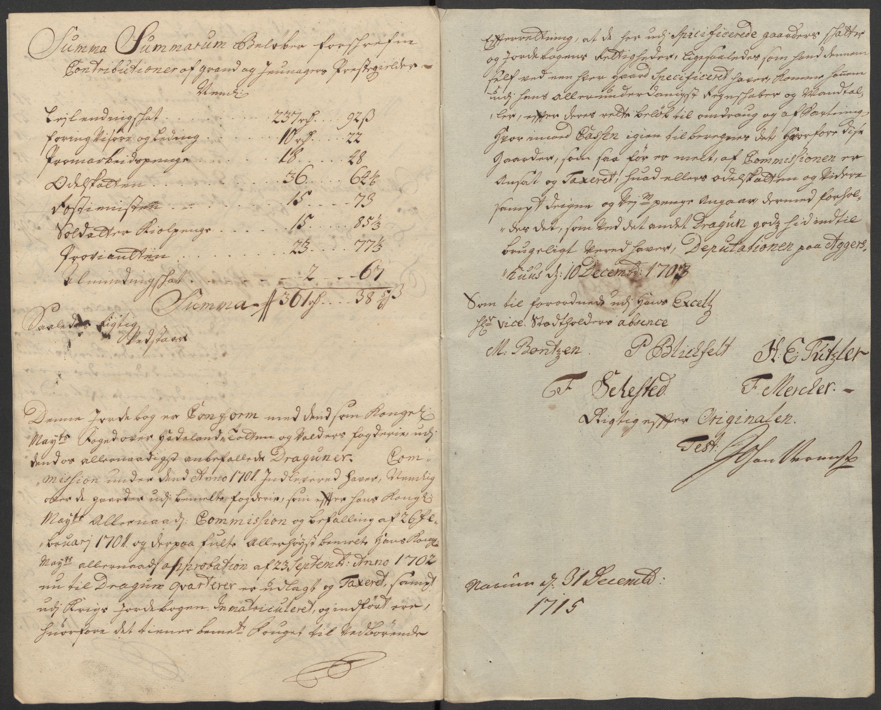 Rentekammeret inntil 1814, Reviderte regnskaper, Fogderegnskap, AV/RA-EA-4092/R18/L1314: Fogderegnskap Hadeland, Toten og Valdres, 1715, p. 355