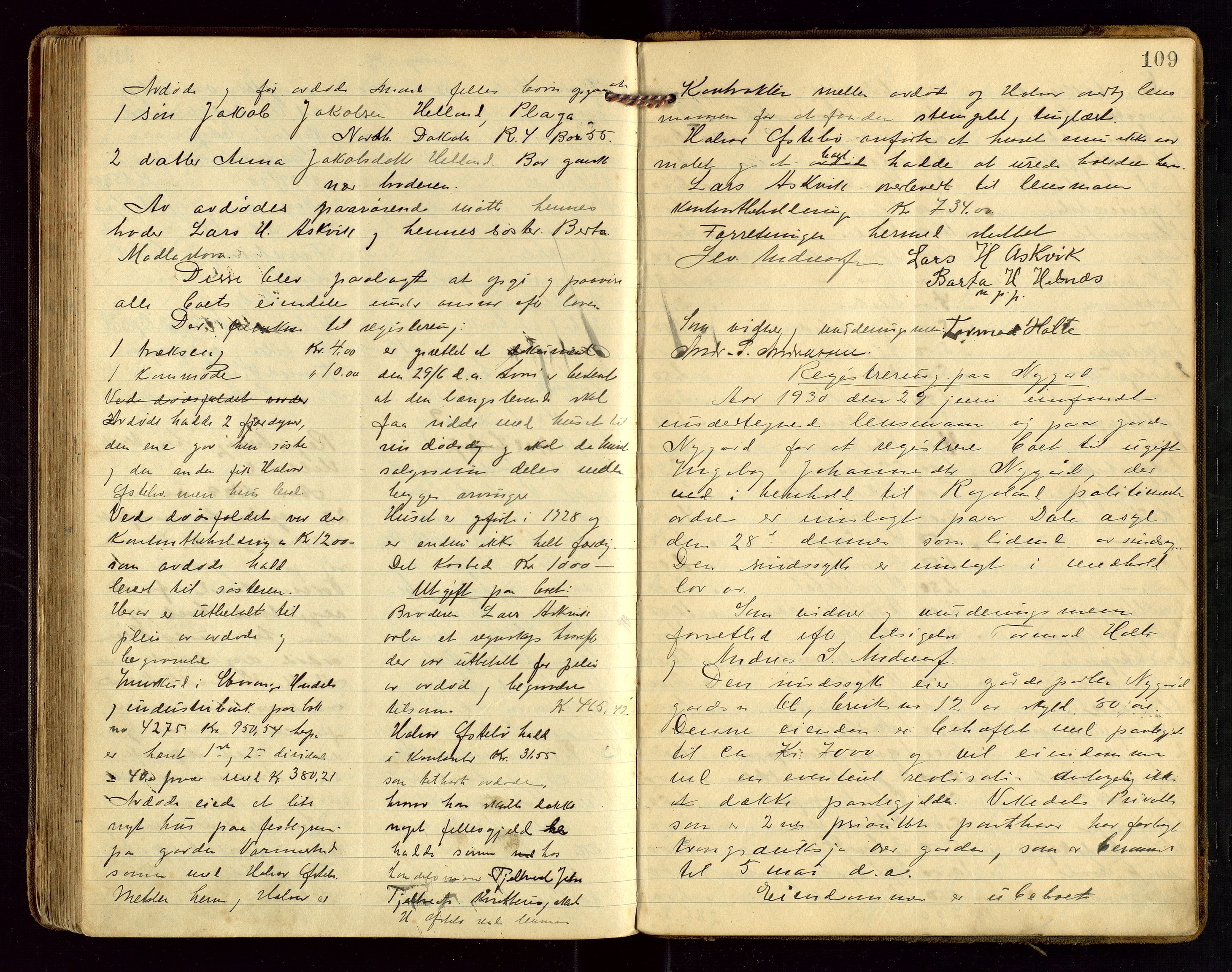 Vikedal lensmannskontor, AV/SAST-A-100179/Gg/L0002: Dødsfallprotokoll, 1921-1932, p. 109