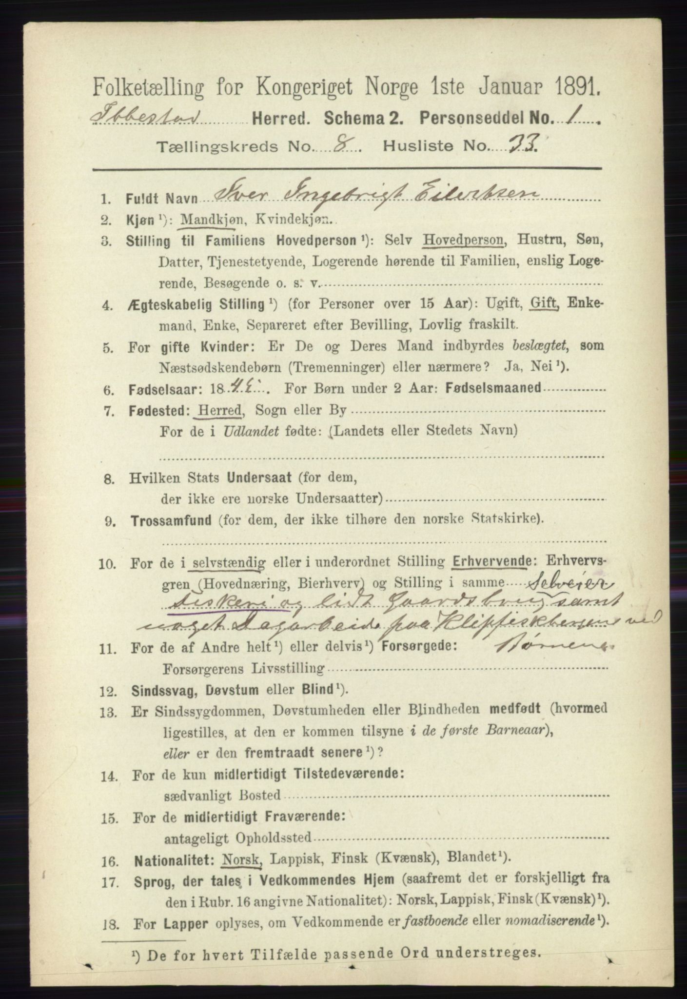 RA, 1891 census for 1917 Ibestad, 1891, p. 5415