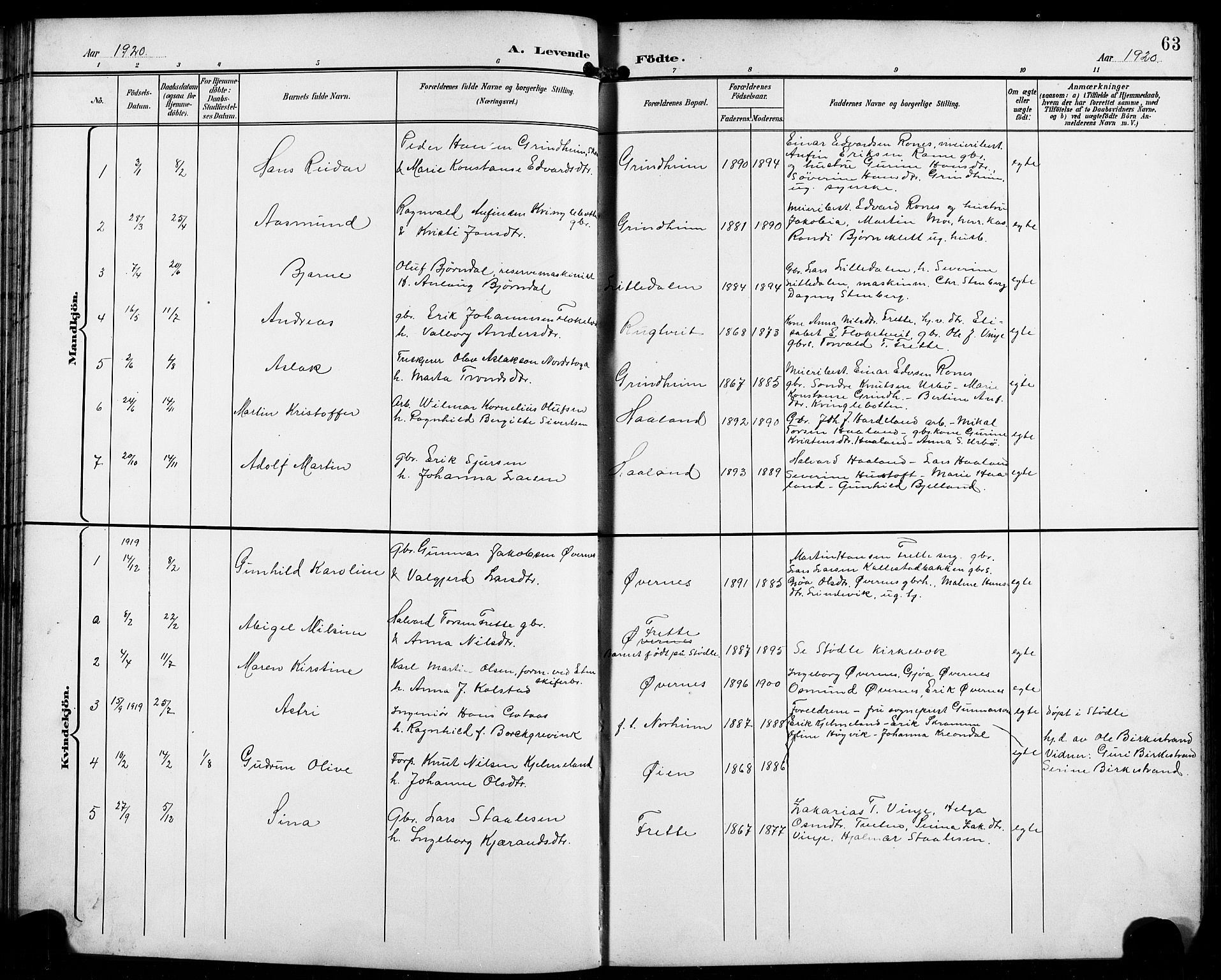 Etne sokneprestembete, SAB/A-75001/H/Hab: Parish register (copy) no. C 5, 1896-1920, p. 63