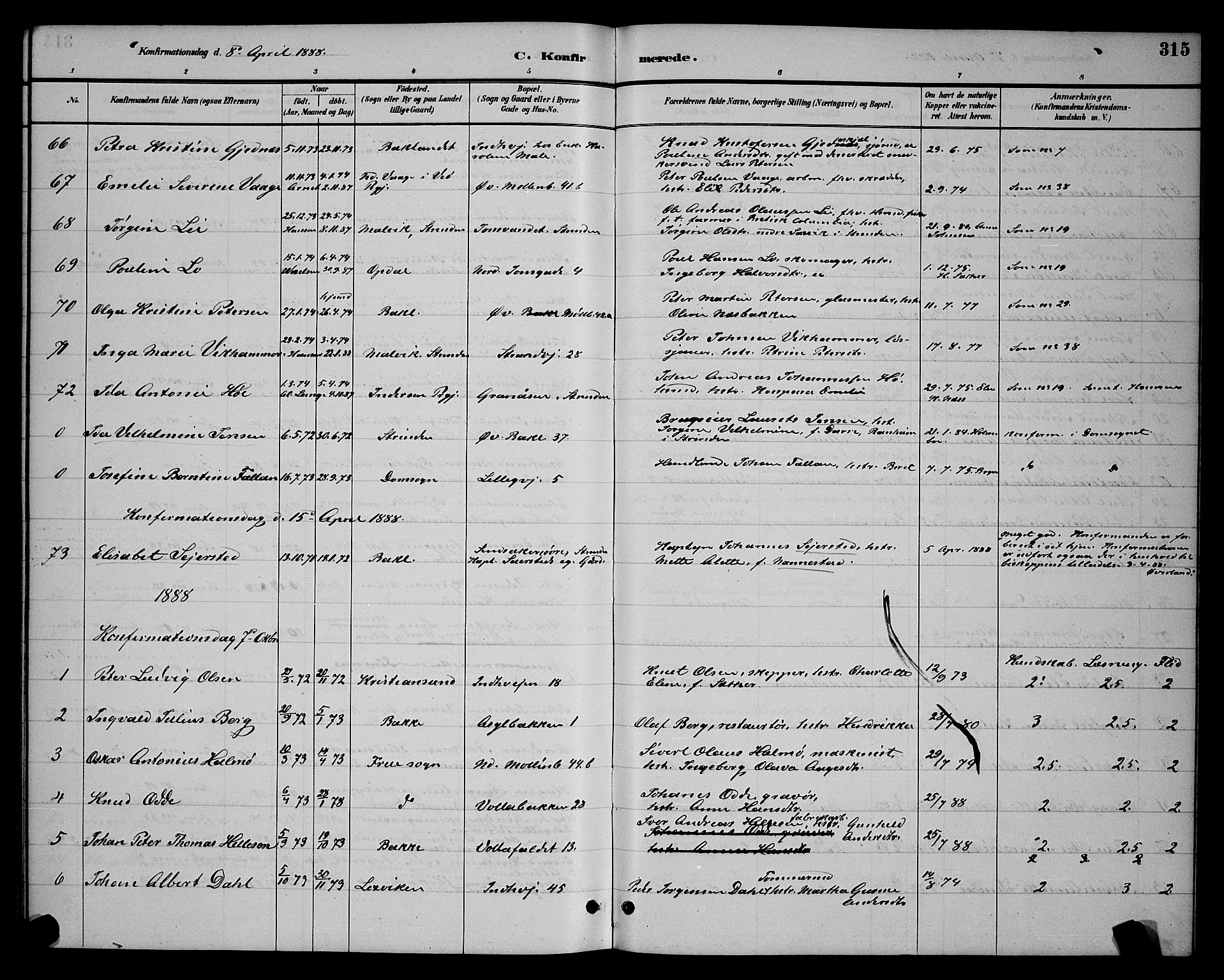 Ministerialprotokoller, klokkerbøker og fødselsregistre - Sør-Trøndelag, AV/SAT-A-1456/604/L0222: Parish register (copy) no. 604C05, 1886-1895, p. 315