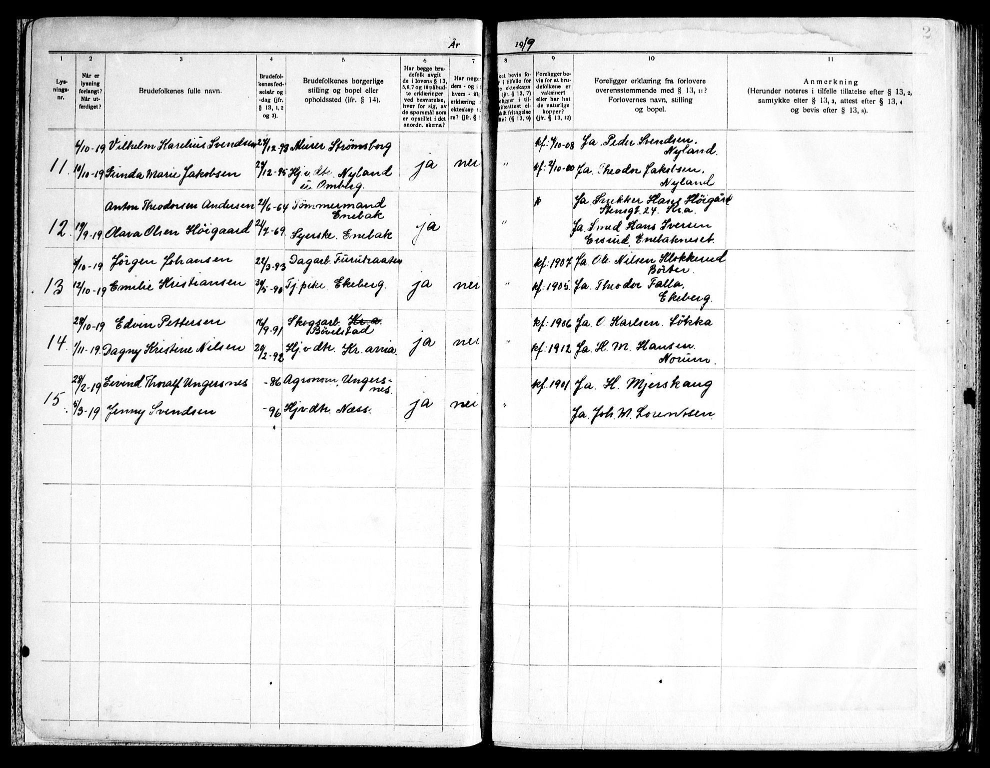 Enebakk prestekontor Kirkebøker, SAO/A-10171c/H/Ha/L0001: Banns register no. 1, 1919-1958, p. 2
