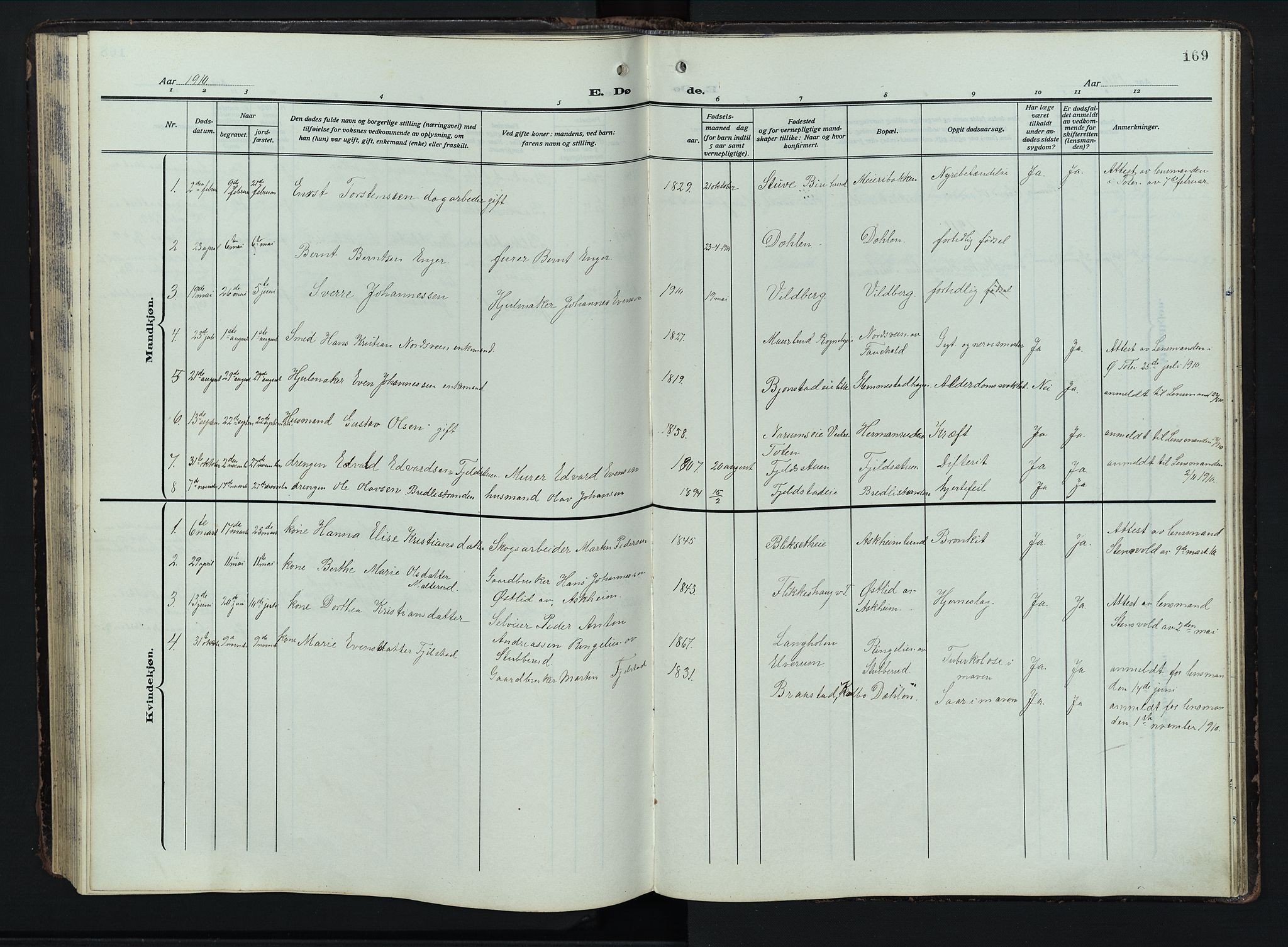 Østre Toten prestekontor, AV/SAH-PREST-104/H/Ha/Hab/L0009: Parish register (copy) no. 9, 1908-1956, p. 169