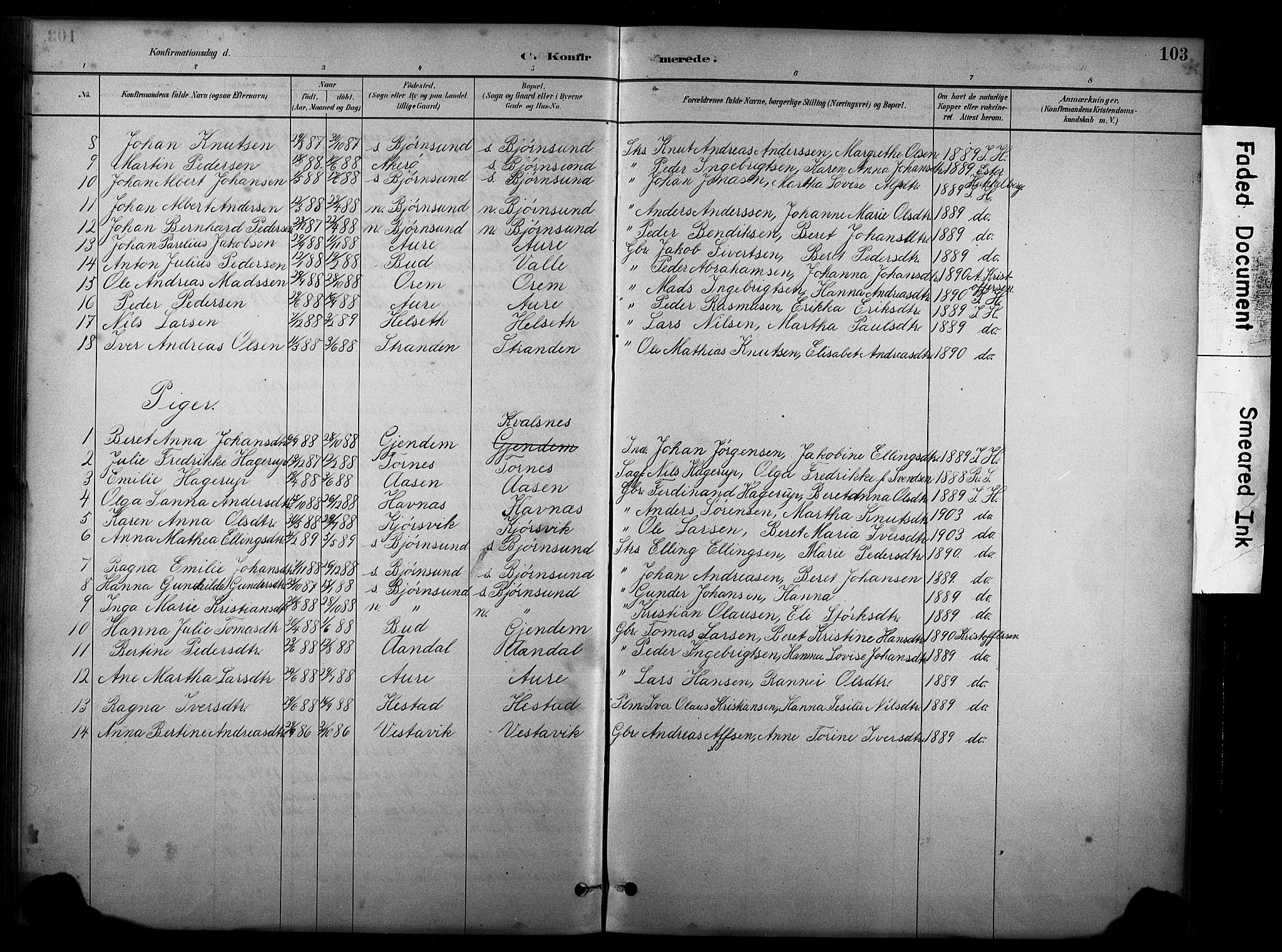 Ministerialprotokoller, klokkerbøker og fødselsregistre - Møre og Romsdal, AV/SAT-A-1454/565/L0755: Parish register (copy) no. 565C04, 1883-1903, p. 103