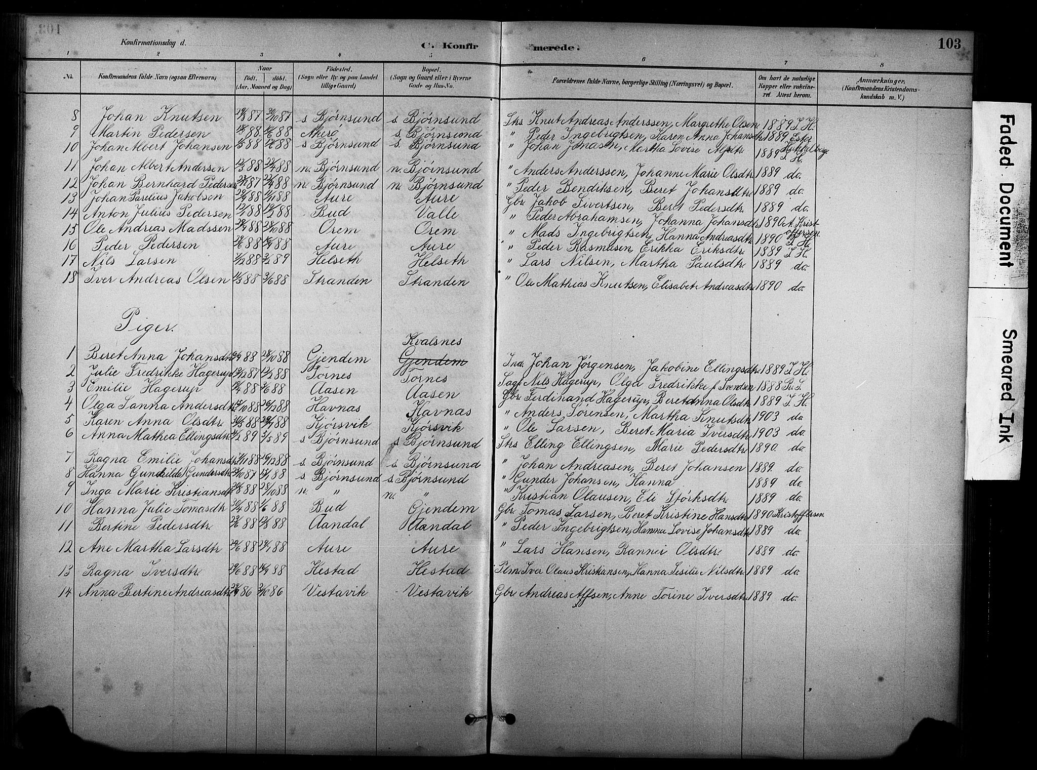 Ministerialprotokoller, klokkerbøker og fødselsregistre - Møre og Romsdal, AV/SAT-A-1454/565/L0755: Parish register (copy) no. 565C04, 1883-1903, p. 103