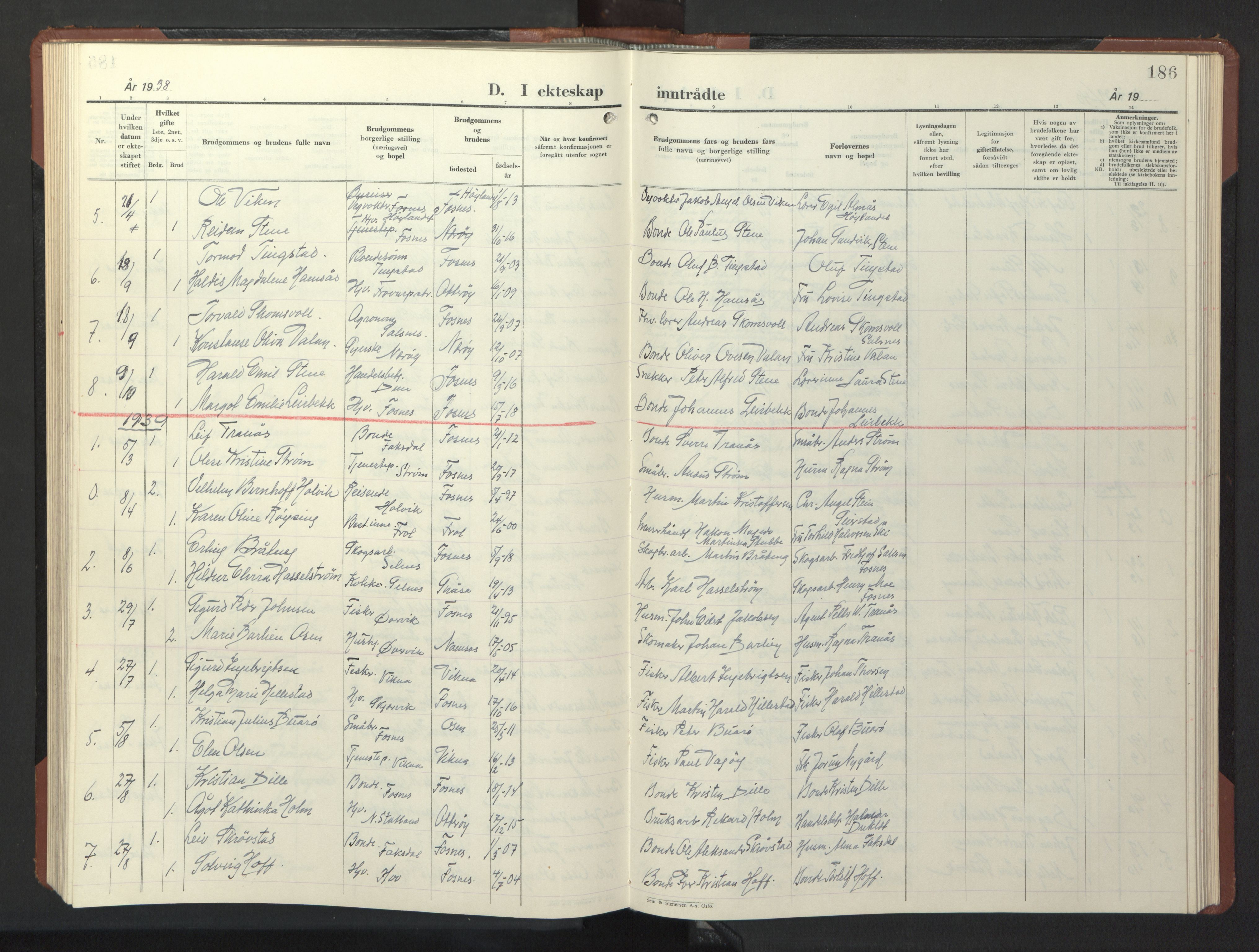 Ministerialprotokoller, klokkerbøker og fødselsregistre - Nord-Trøndelag, SAT/A-1458/773/L0625: Parish register (copy) no. 773C01, 1910-1952, p. 186