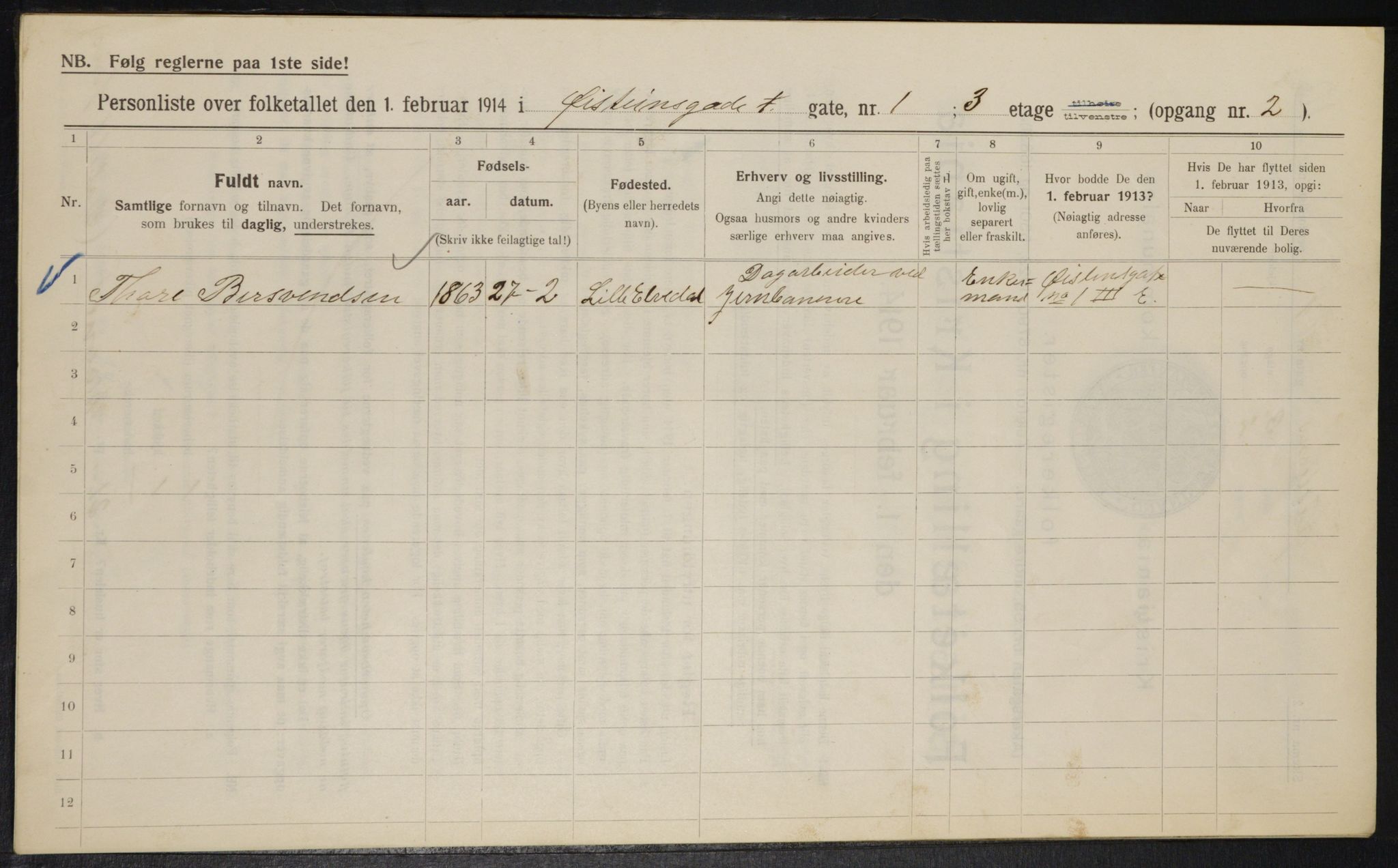 OBA, Municipal Census 1914 for Kristiania, 1914, p. 131289