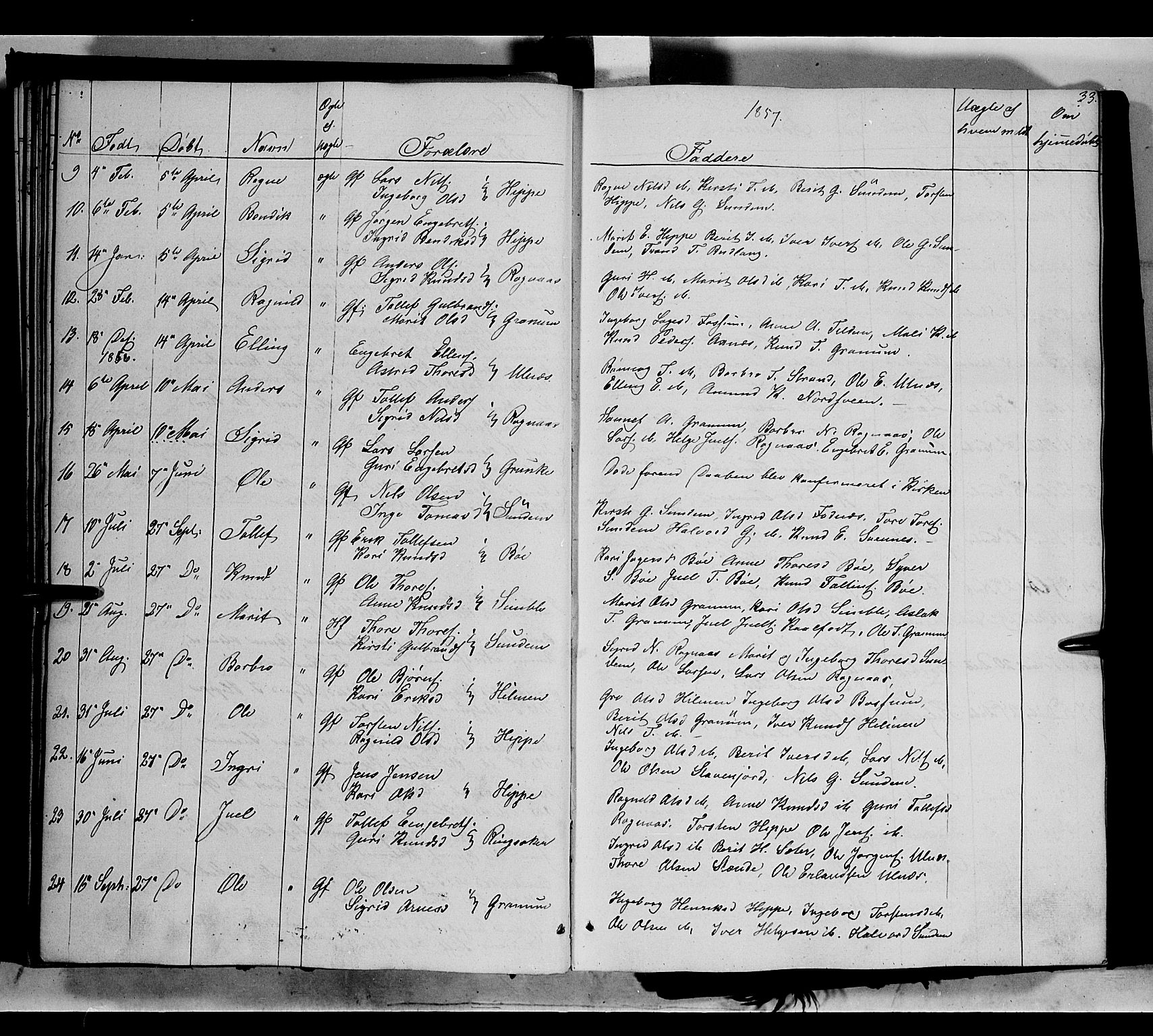 Nord-Aurdal prestekontor, SAH/PREST-132/H/Ha/Haa/L0006: Parish register (official) no. 6, 1842-1863, p. 33