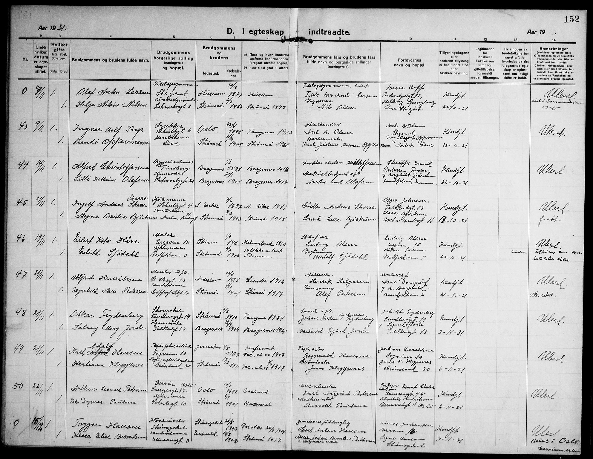 Strømsø kirkebøker, AV/SAKO-A-246/F/Fa/L0027: Parish register (official) no. I 28, 1912-1931, p. 152