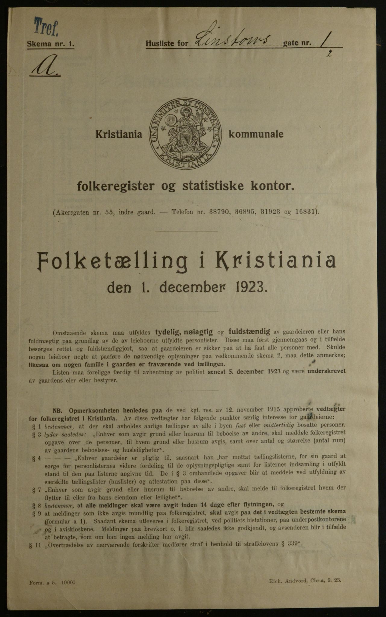 OBA, Municipal Census 1923 for Kristiania, 1923, p. 64194