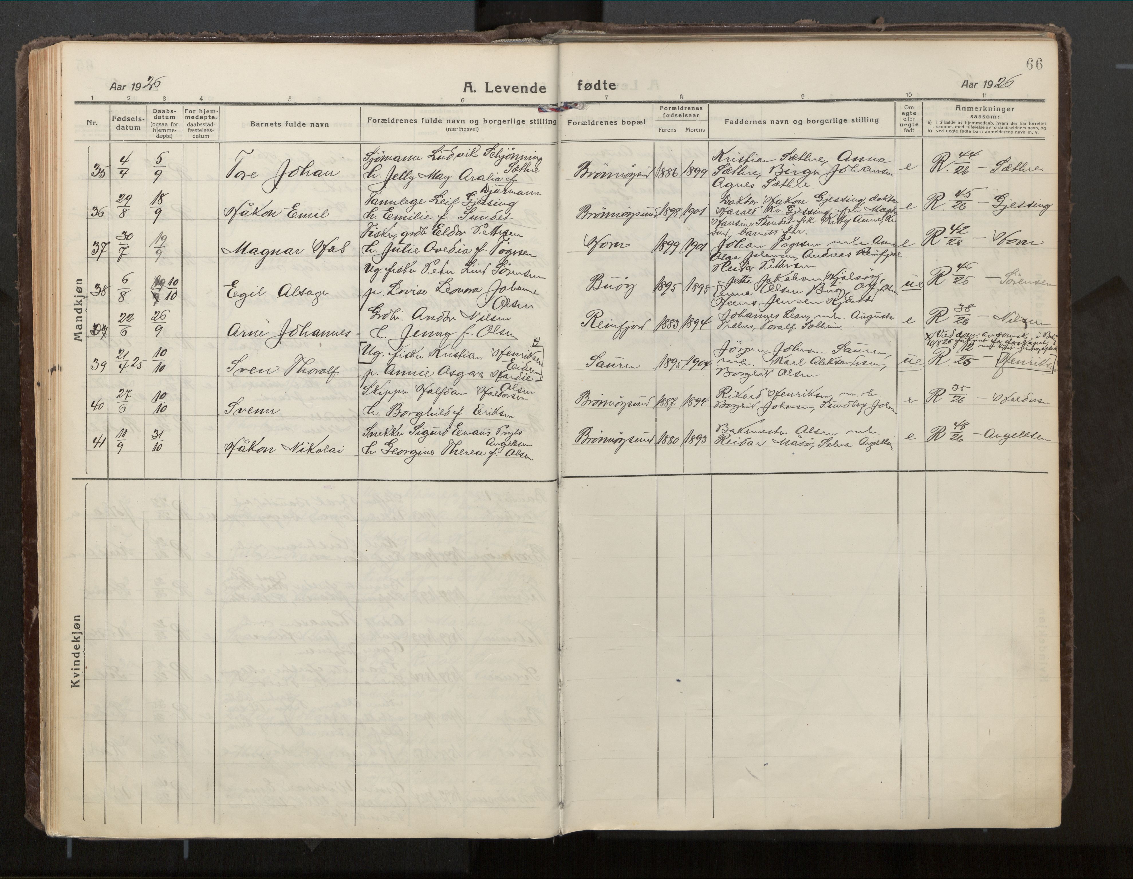 Ministerialprotokoller, klokkerbøker og fødselsregistre - Nordland, SAT/A-1459/813/L0207a: Parish register (official) no. 813A18, 1919-1927, p. 66