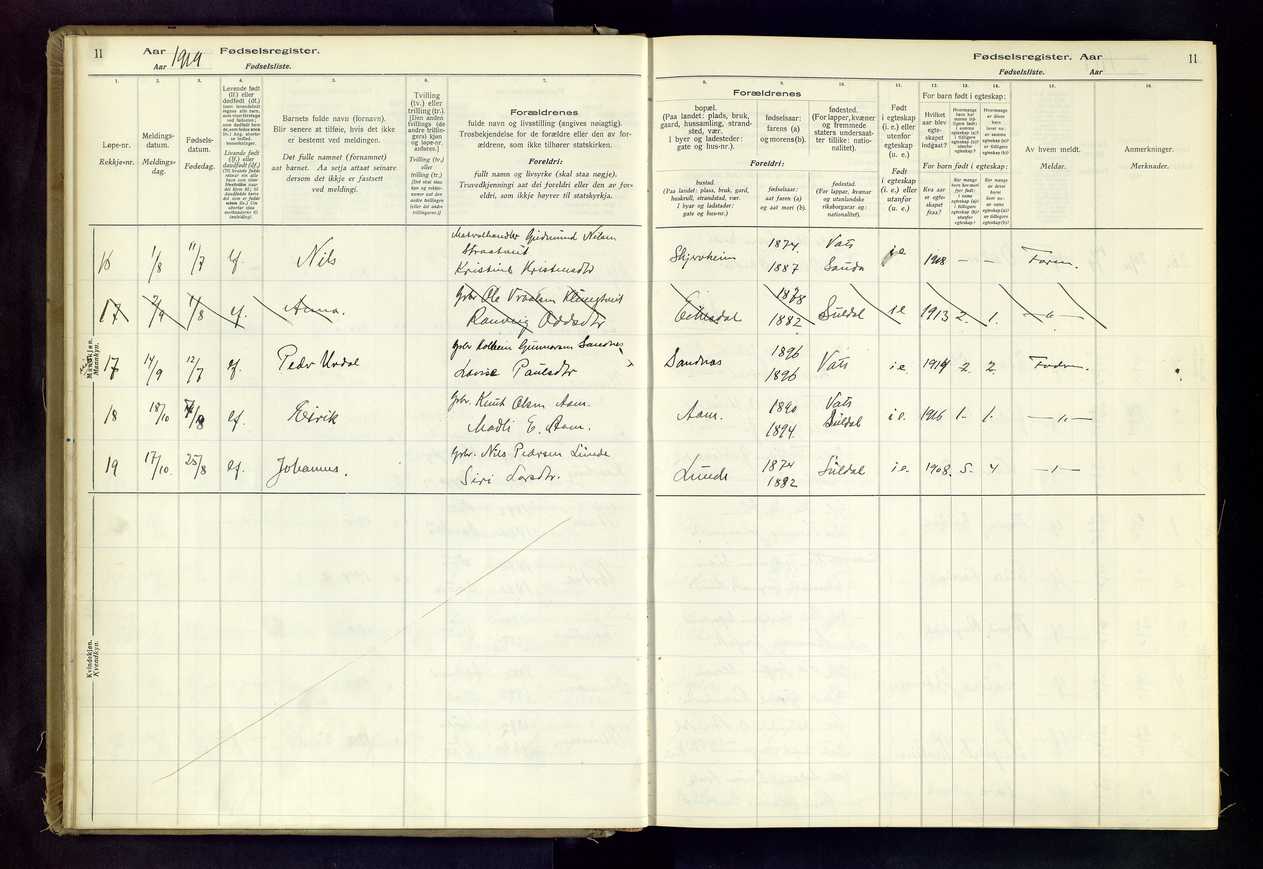 Skjold sokneprestkontor, AV/SAST-A-101847/I/Id/L0003: Birth register no. 3, 1917-1982, p. 11