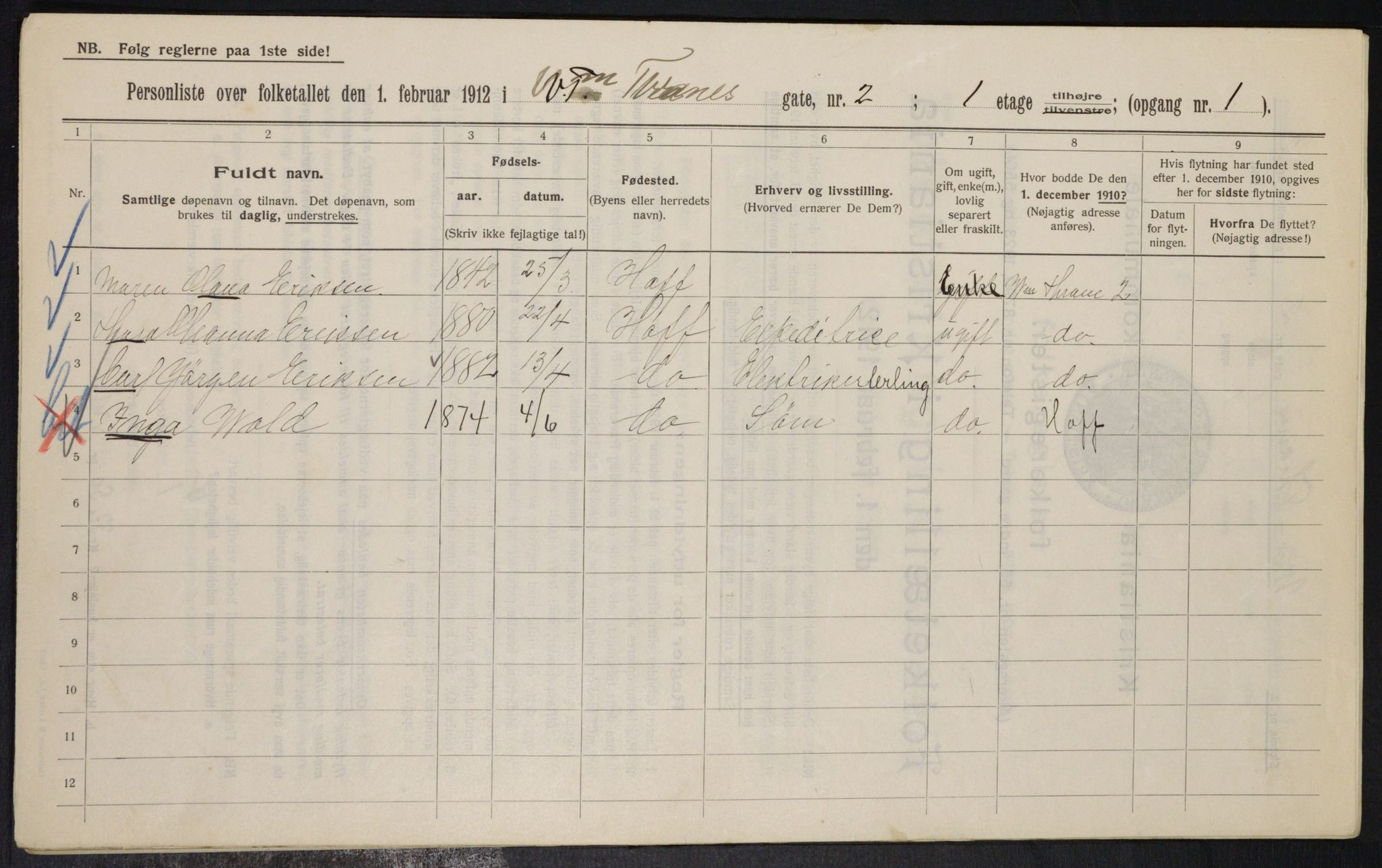 OBA, Municipal Census 1912 for Kristiania, 1912, p. 126207