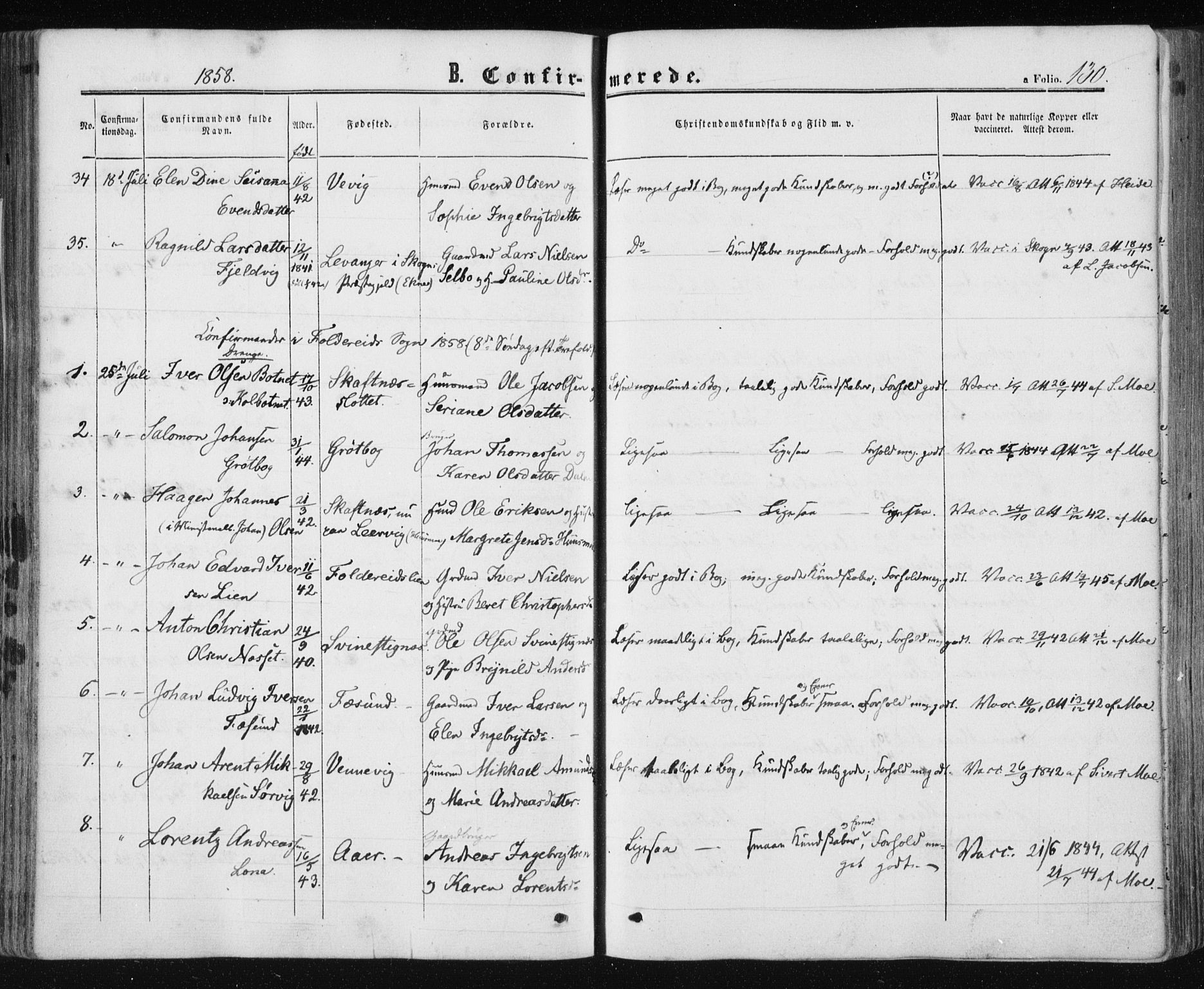 Ministerialprotokoller, klokkerbøker og fødselsregistre - Nord-Trøndelag, AV/SAT-A-1458/780/L0641: Parish register (official) no. 780A06, 1857-1874, p. 130