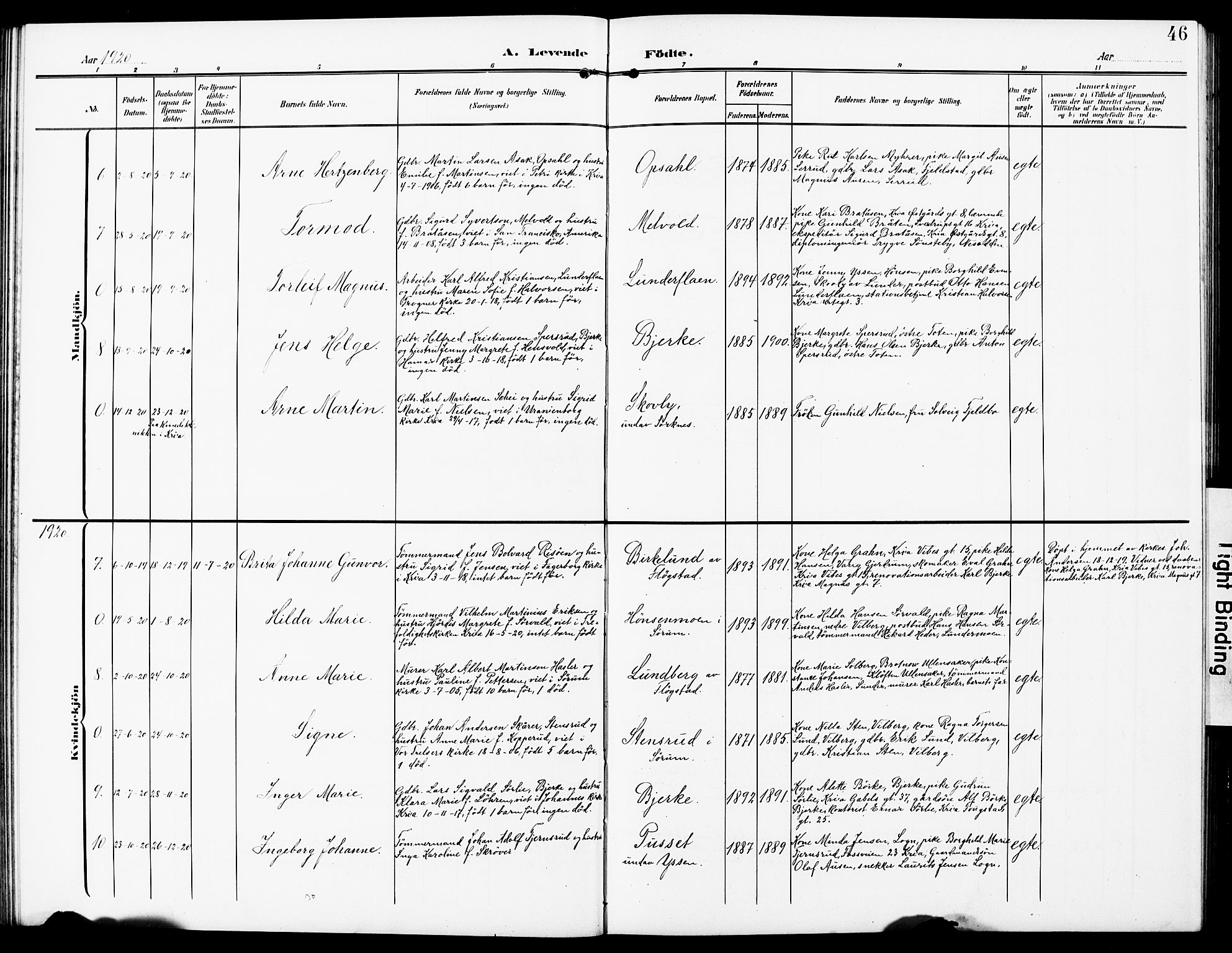 Sørum prestekontor Kirkebøker, AV/SAO-A-10303/G/Gb/L0001: Parish register (copy) no. II 1, 1907-1929, p. 46