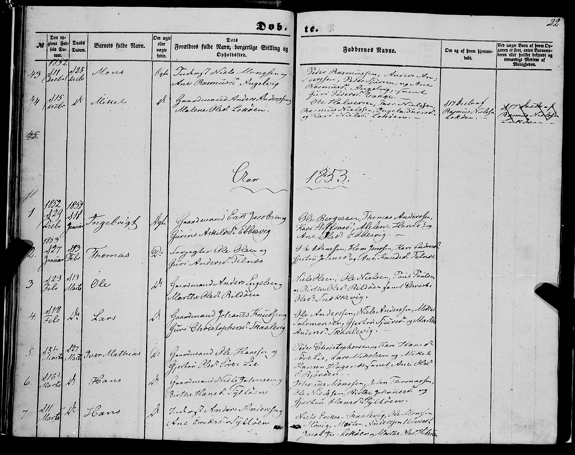Fjell sokneprestembete, SAB/A-75301/H/Haa: Parish register (official) no. A 2, 1847-1864, p. 22
