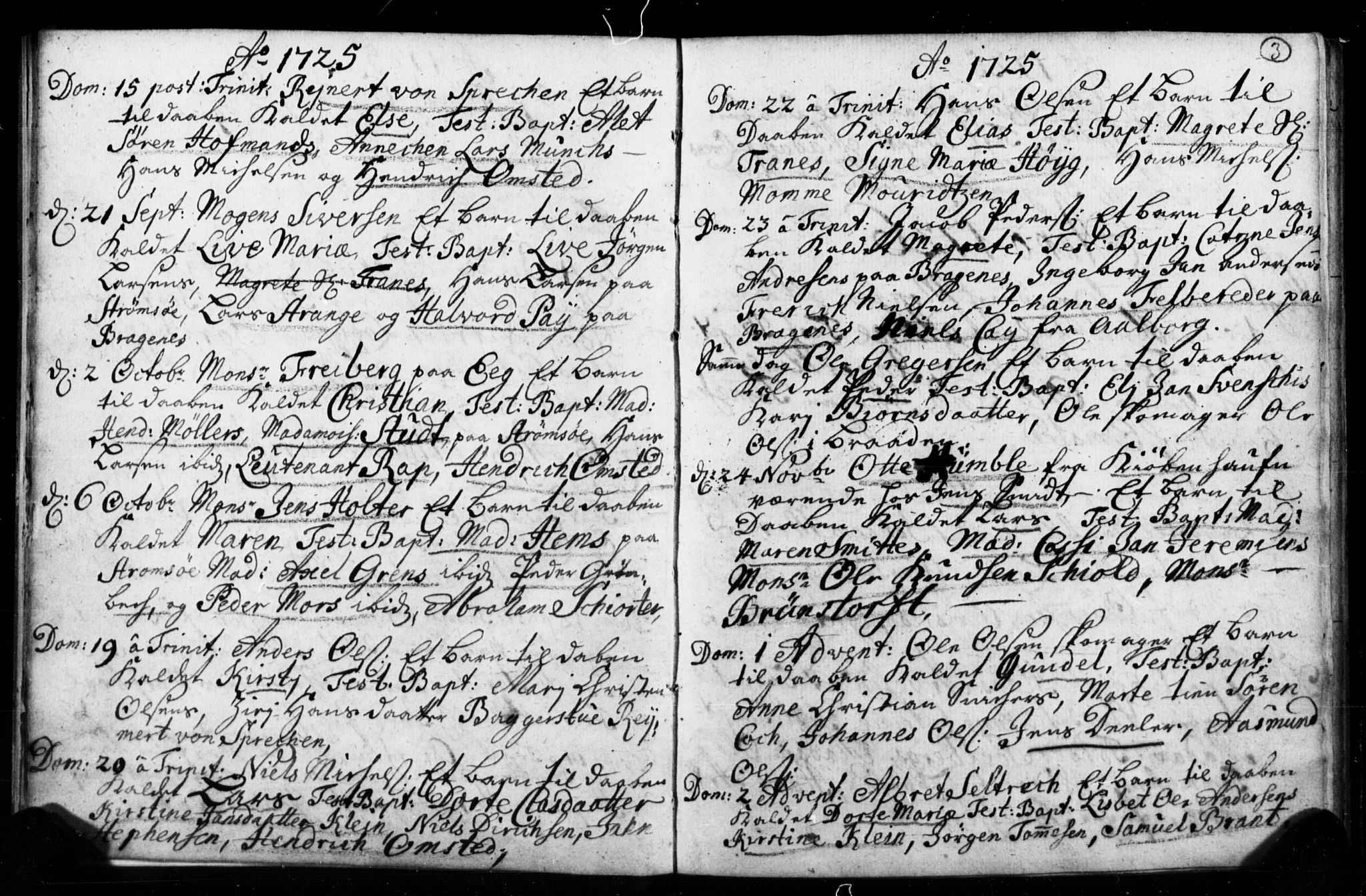 Strømsø kirkebøker, AV/SAKO-A-246/F/Fb/L0001: Parish register (official) no. II 1, 1725-1737, p. 3